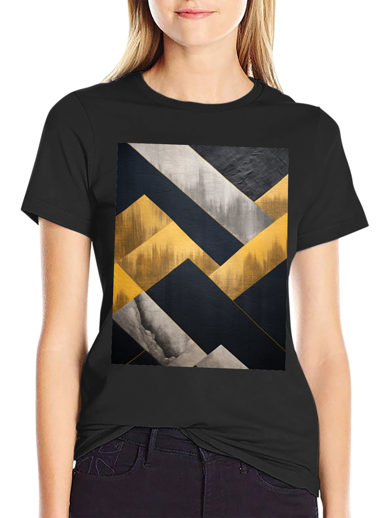 Black Abstract Geometric Art Men's Black T-Shirt view 2