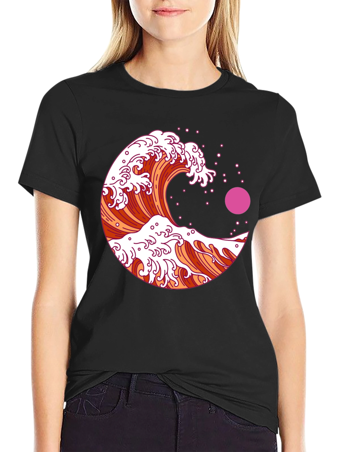 Black Great Wave Graphic Tee - Black view 2