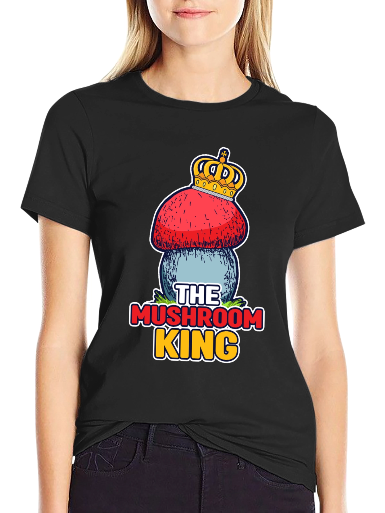 Black Mushroom King T-Shirt - Unique Graphic Tee view 2