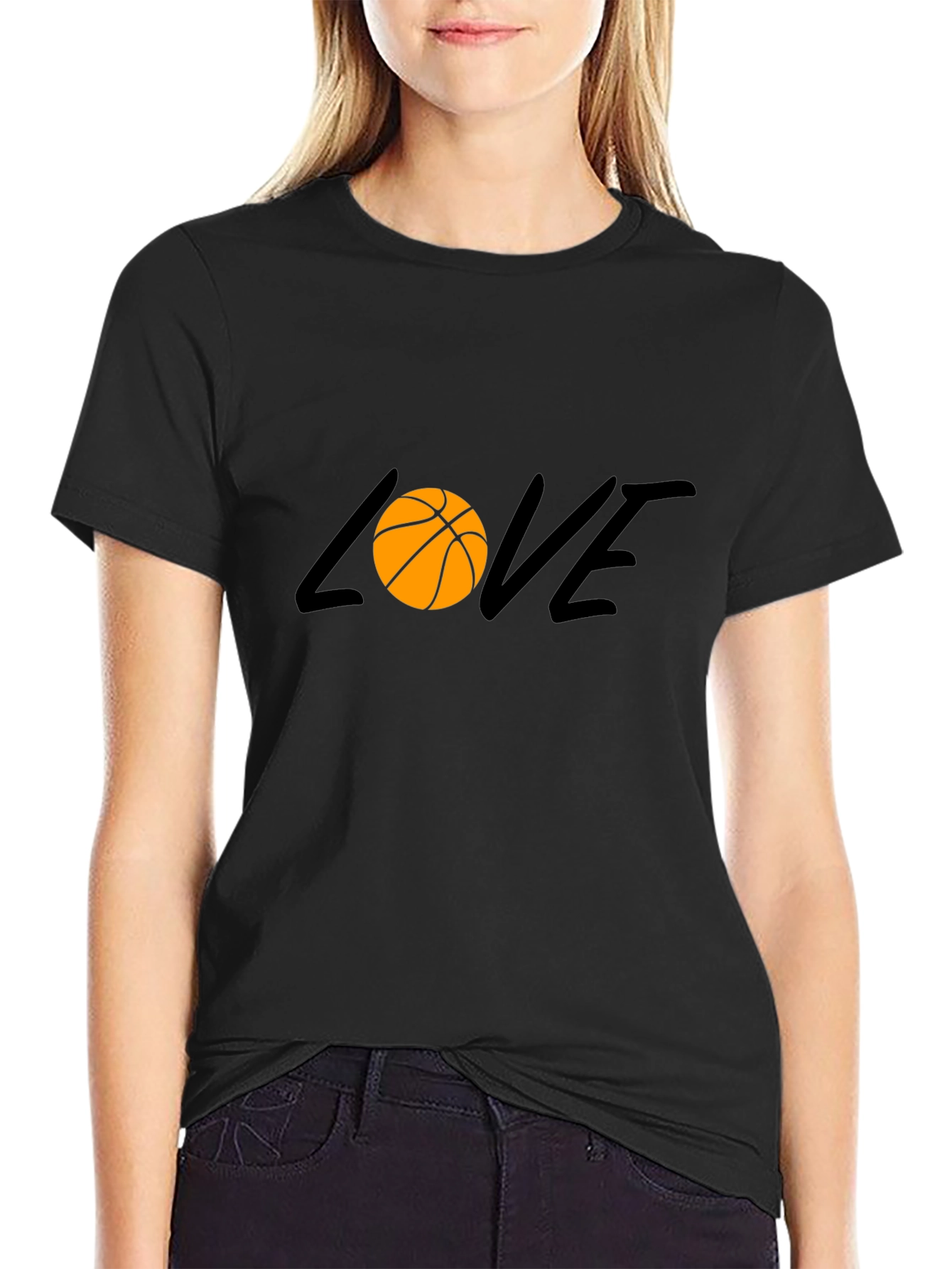 Black Basketball Love Graphic Tee - Black Cotton T-Shirt view 2