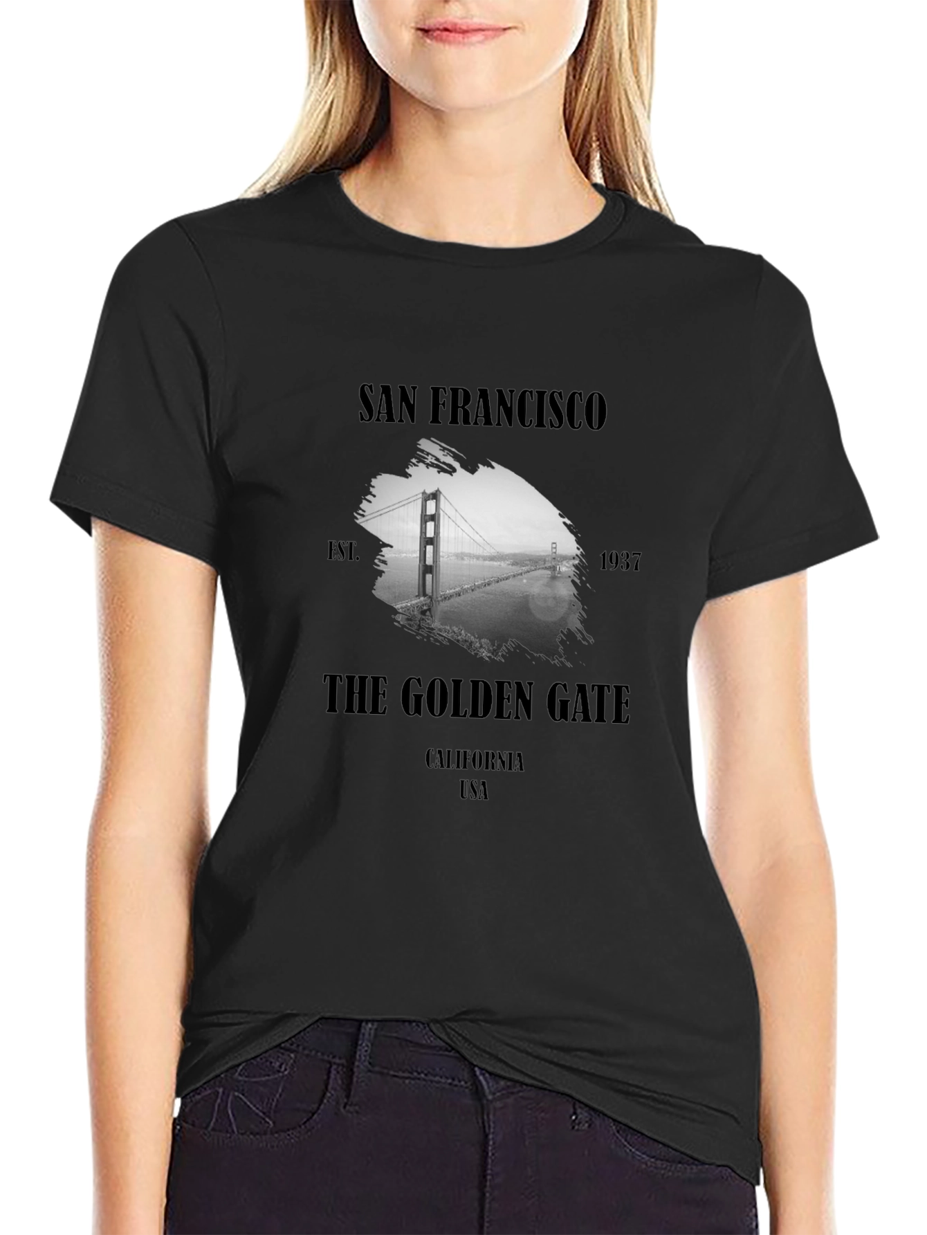 Black San Francisco Golden Gate Bridge Black T-Shirt view 2