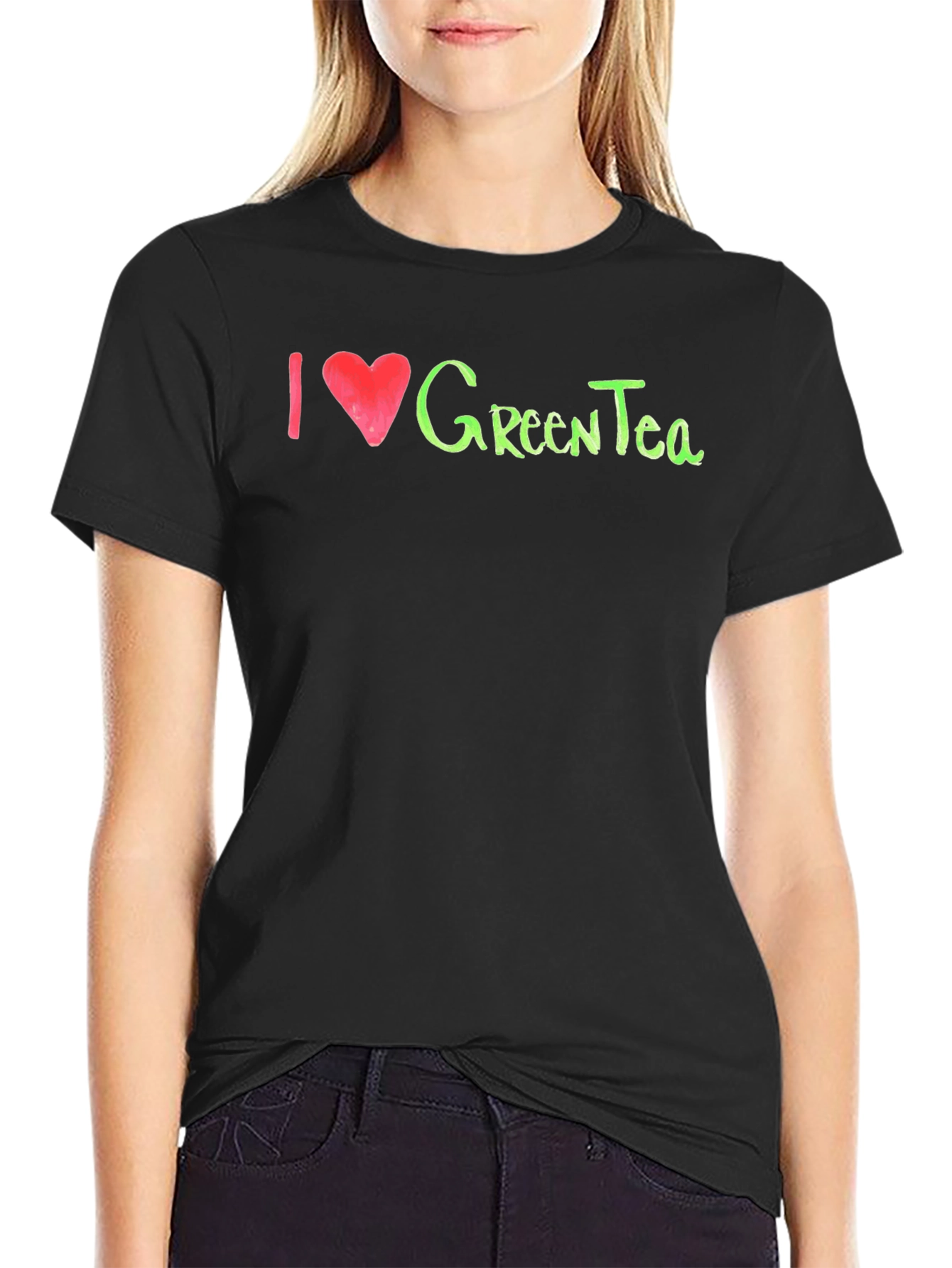 Black I Love Green Tea T-Shirt - Soft Cotton Blend view 2