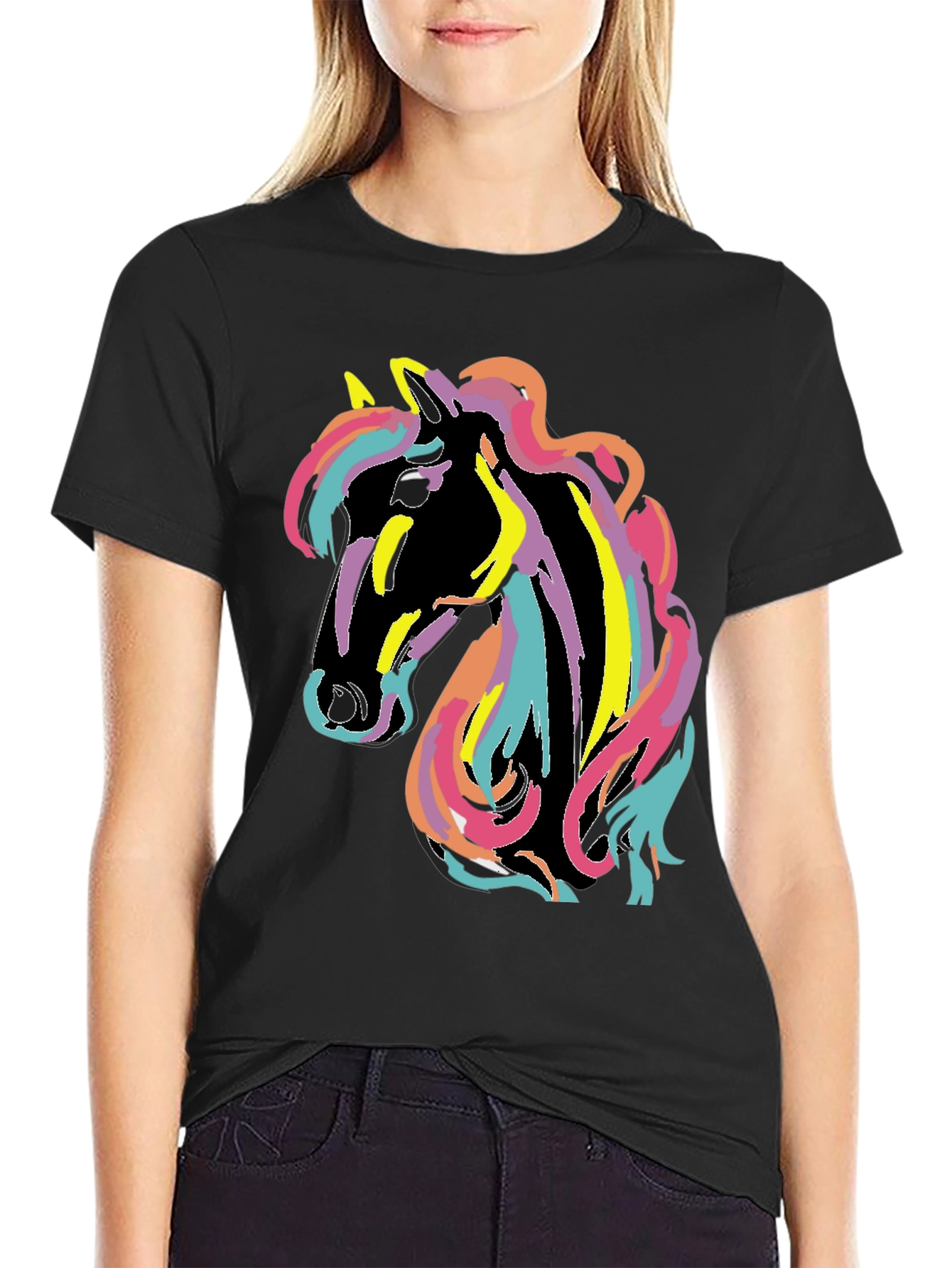 Black Rainbow Horse Graphic Tee - Men's Black T-Shirt view 2