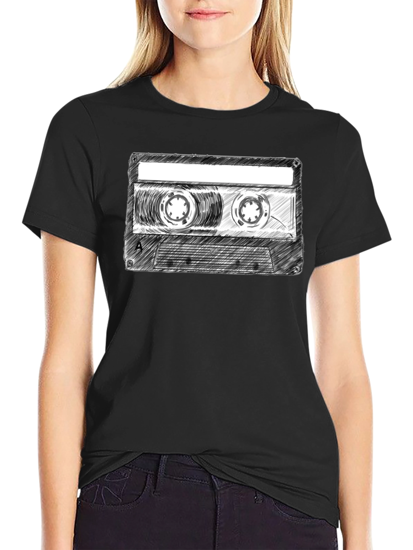 Black Retro Cassette Tape Graphic T-Shirt - Classic Music Tee view 2