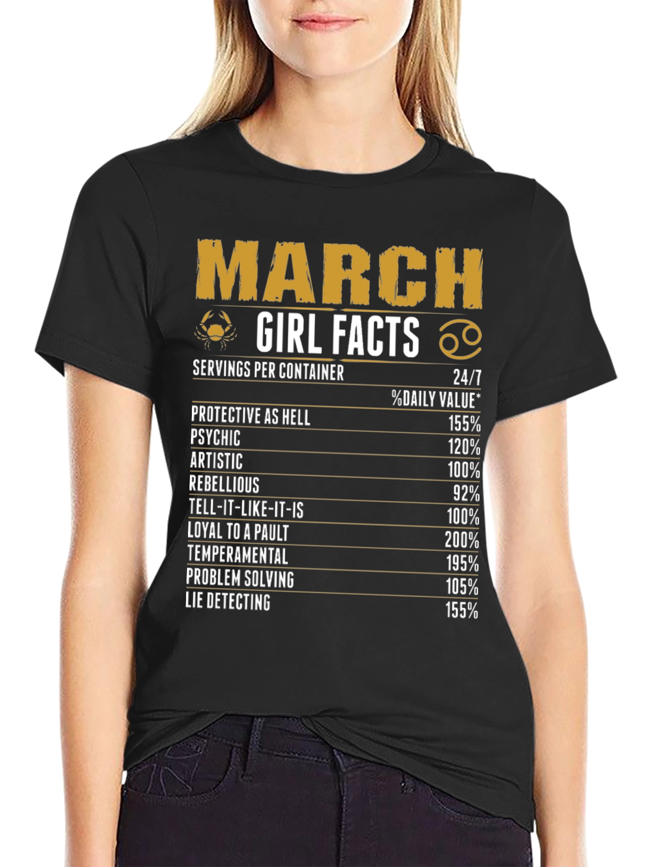 Black March Girl Facts Black Graphic T-Shirt view 2
