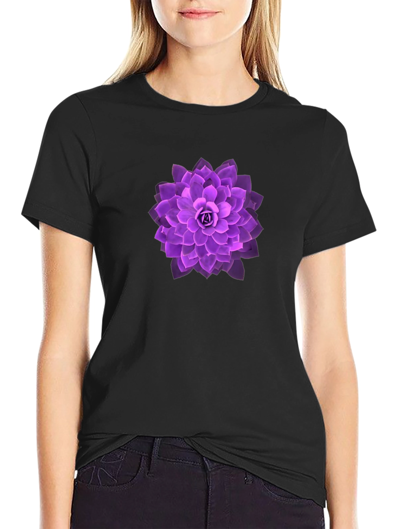 Black Purple Lotus Graphic Tee - Soft & Stylish view 2