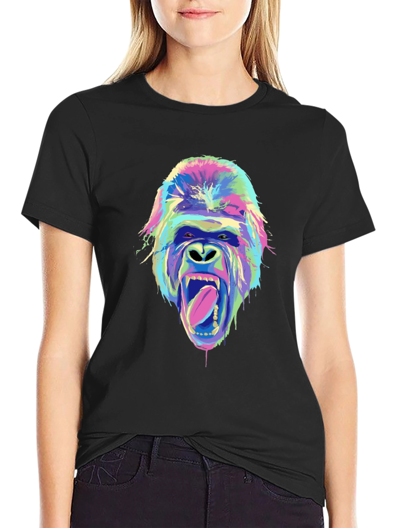 Black Vivid Gorilla Graphic Tee - Unique Streetwear Style view 2