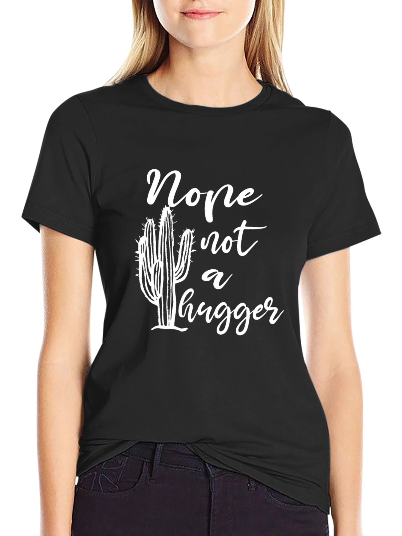 Black None Not a Hugger Cactus Graphic T-Shirt view 2