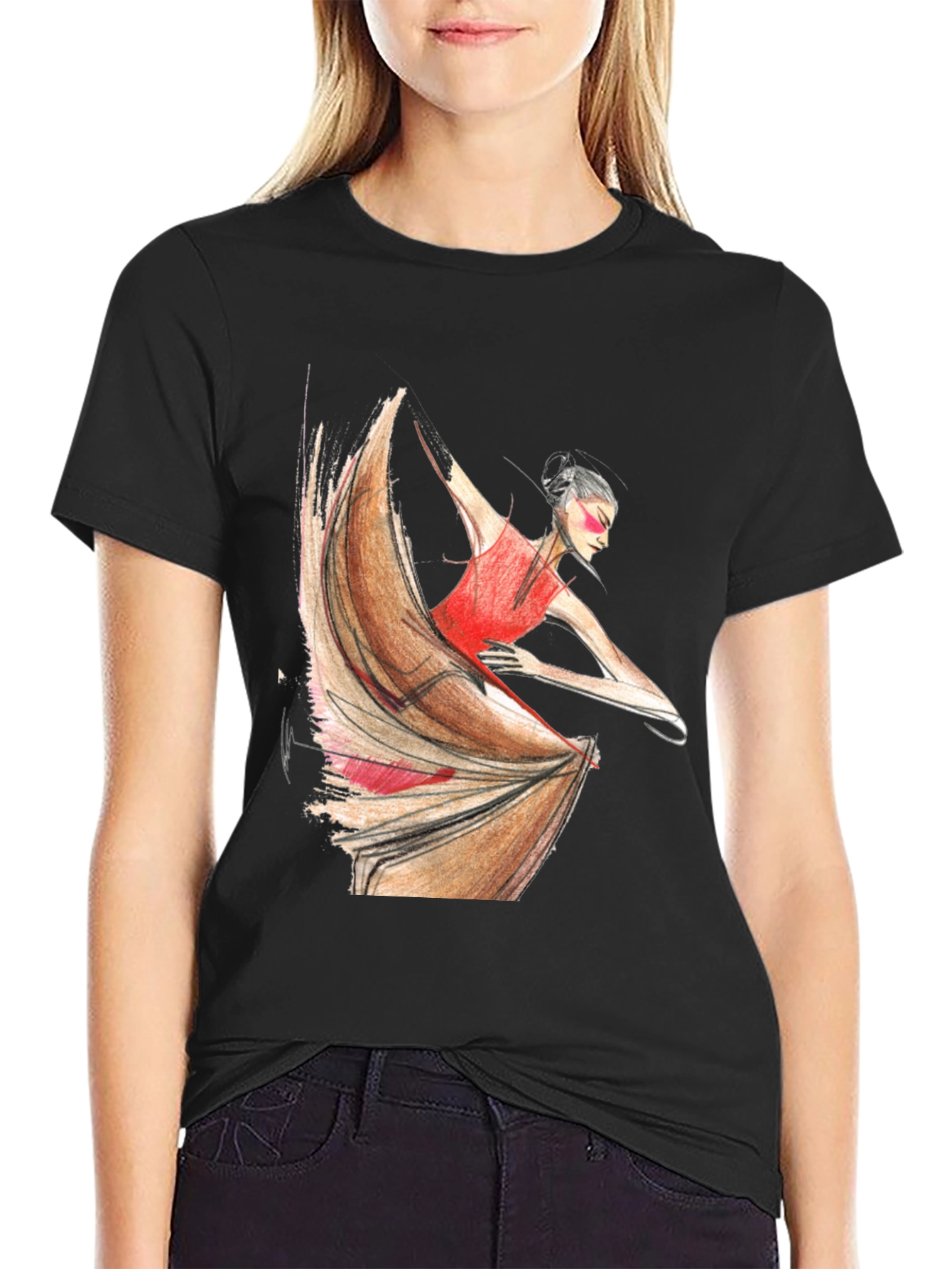Black Flamenco Dancer Graphic Tee - Black Unisex T-Shirt view 2