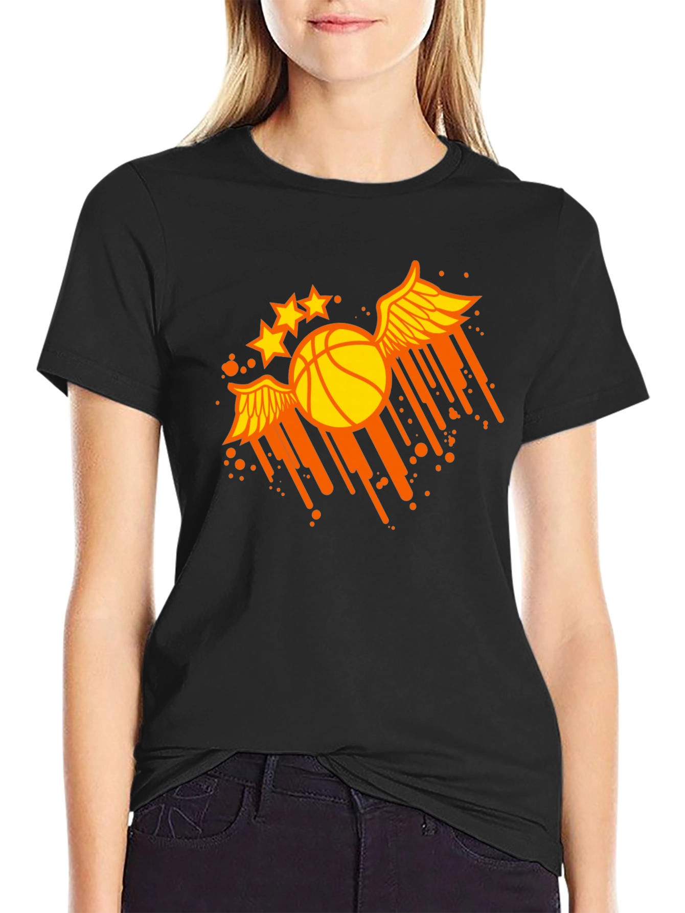Black Winged Basketball Graphic Tee - Sporty & Stylish view 2