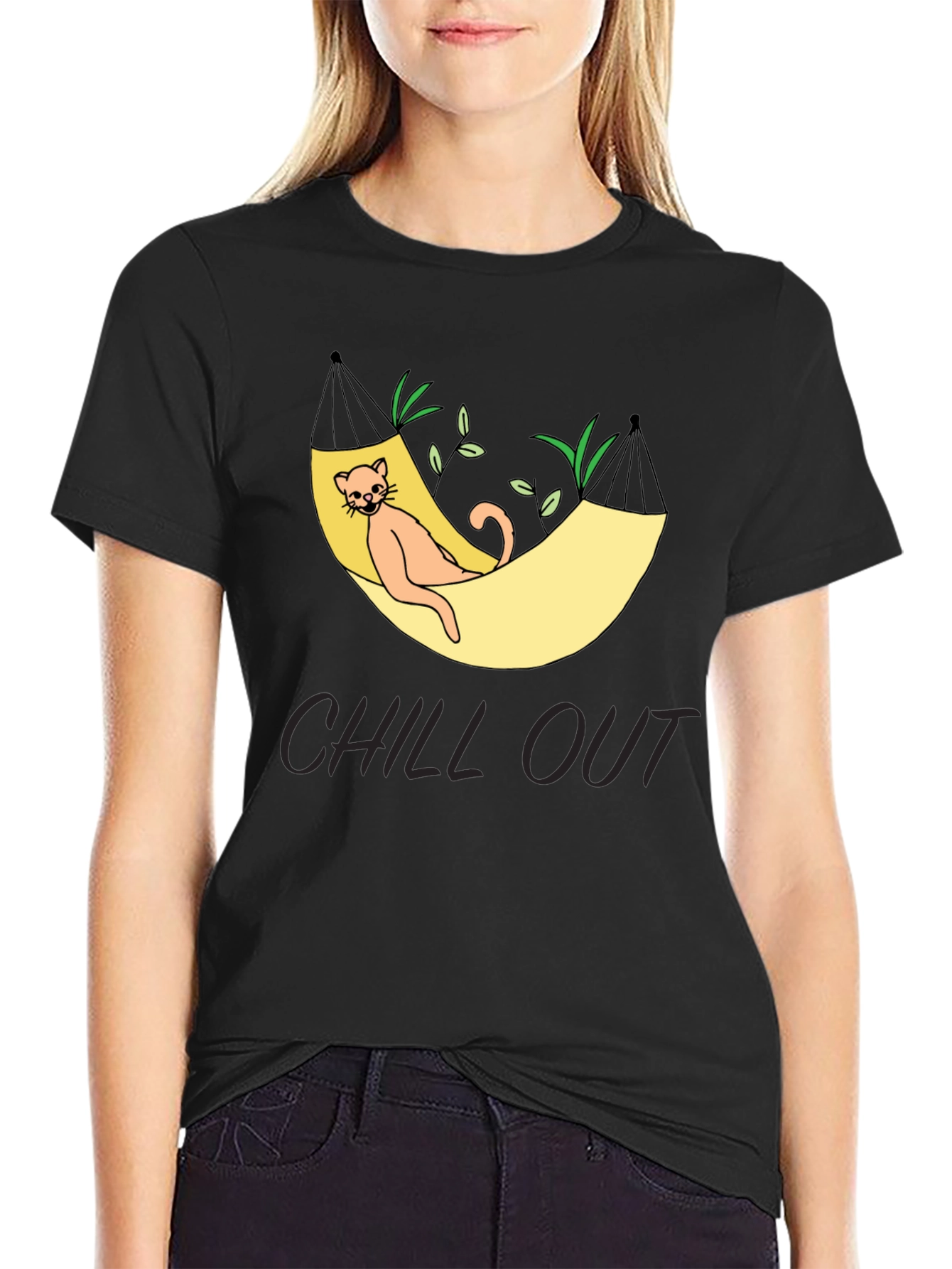 Black Chill Out Cat Hammock Graphic Tee - Relaxed Fit view 2