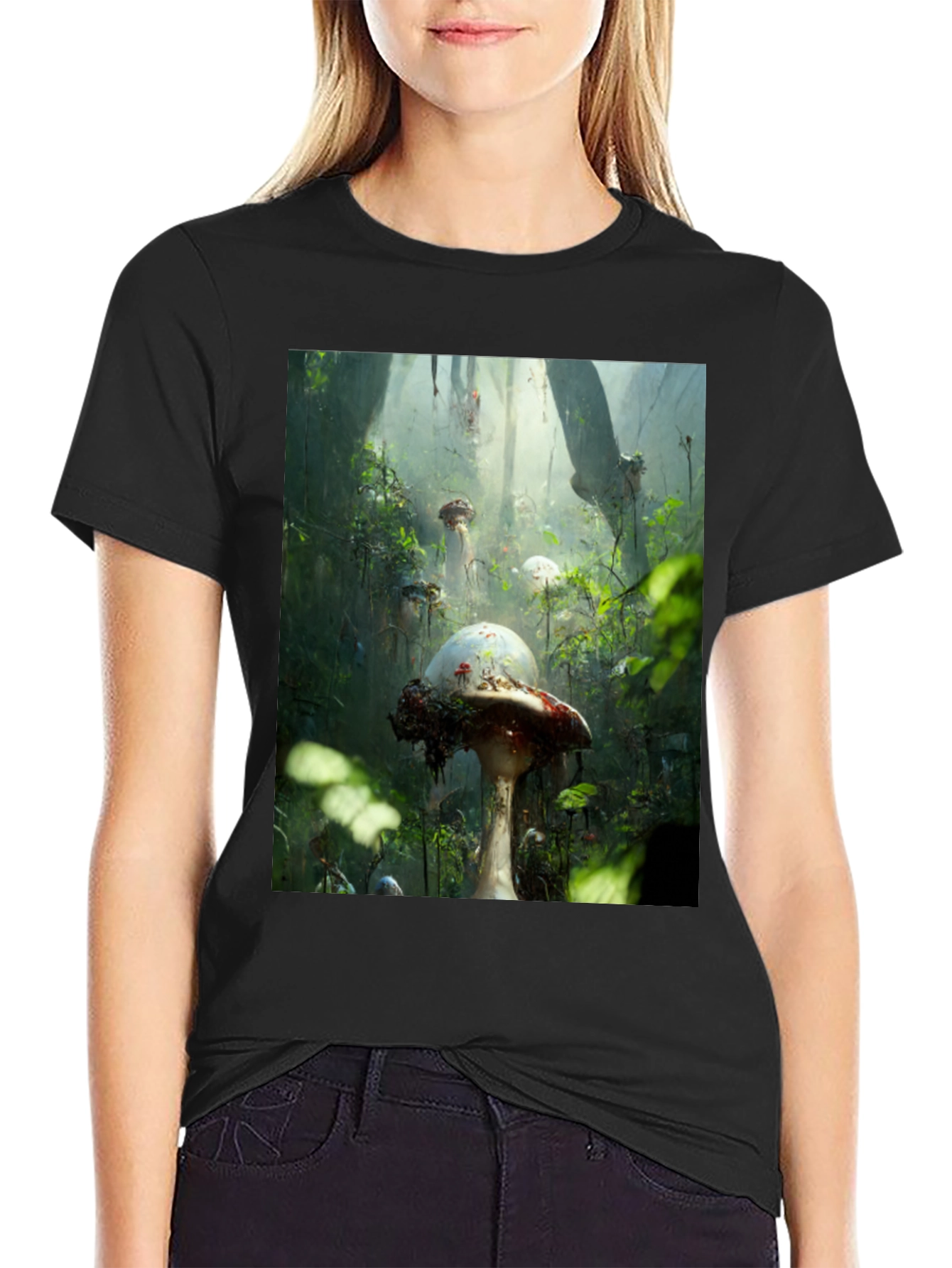 Black Enchanted Forest Mushroom T-Shirt view 2