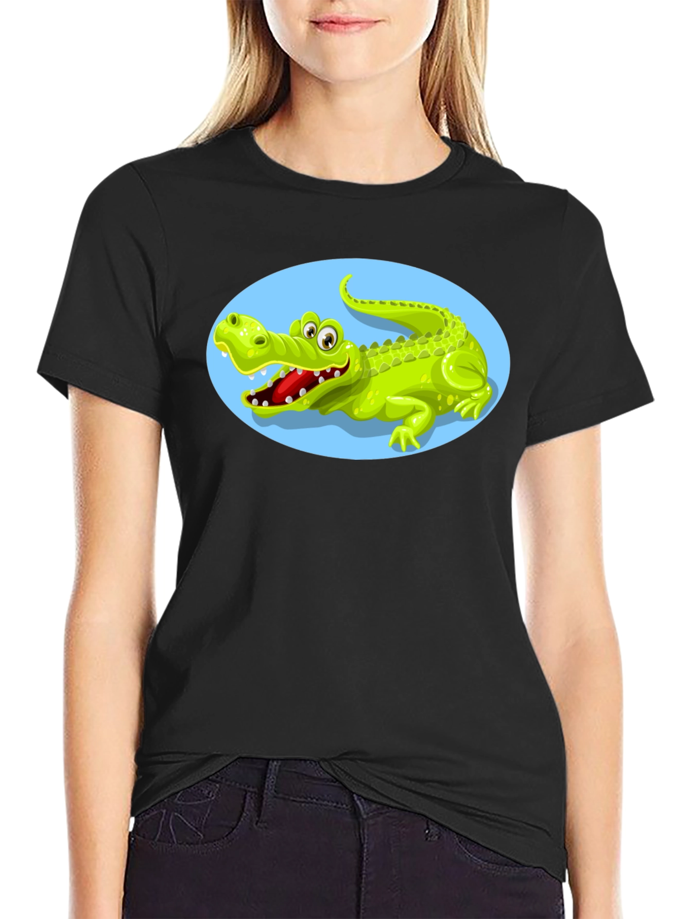 Black Cartoon Alligator Graphic Tee view 2