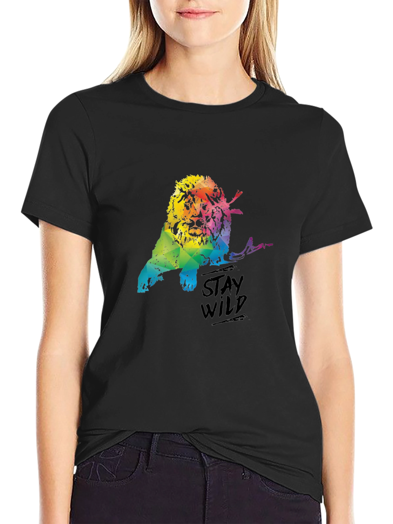 Black Stay Wild Lion Graphic Black T-Shirt view 2