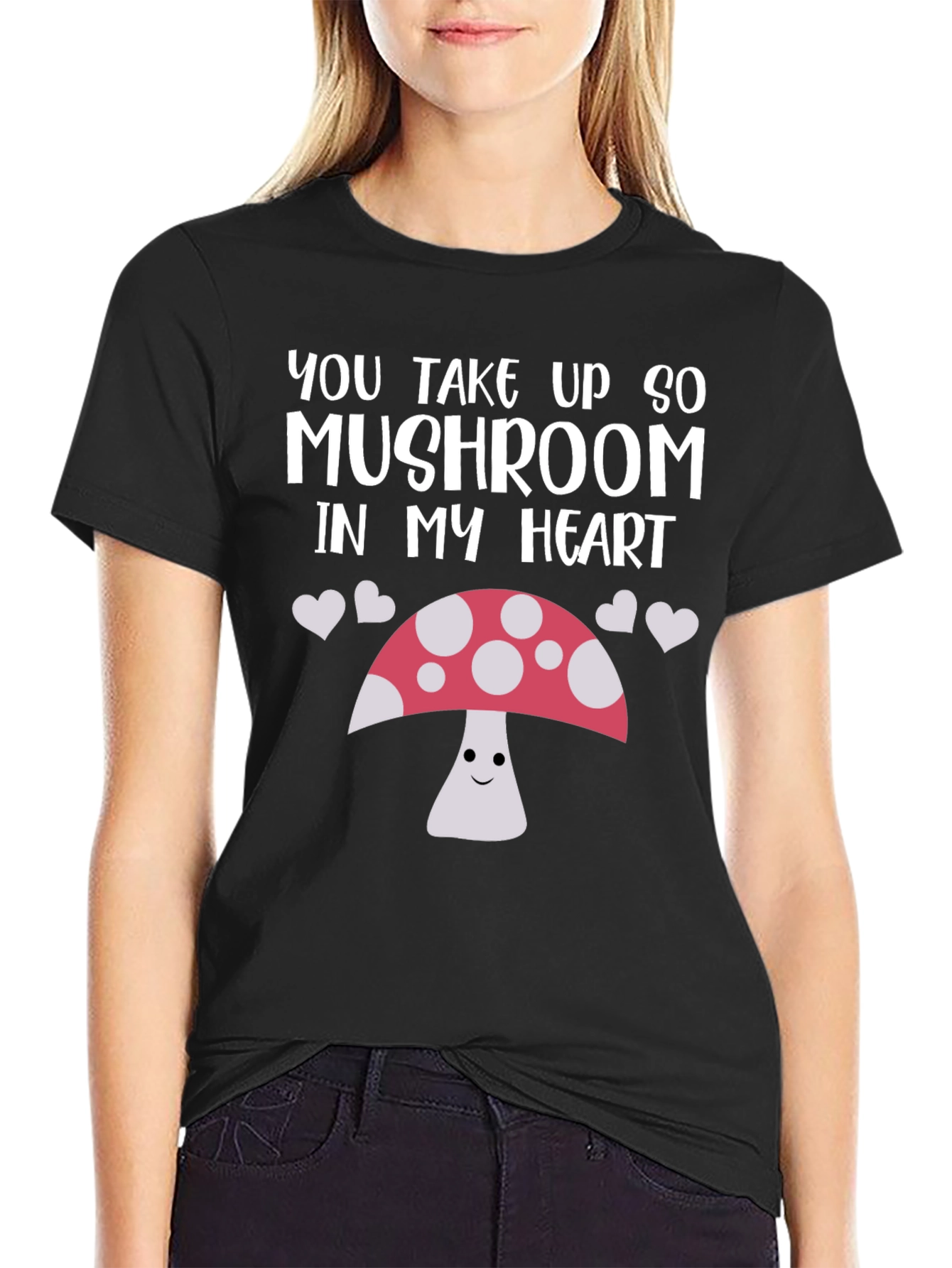 Black Mushroom Heart Graphic Tee - Cute & Funny Shirt view 2