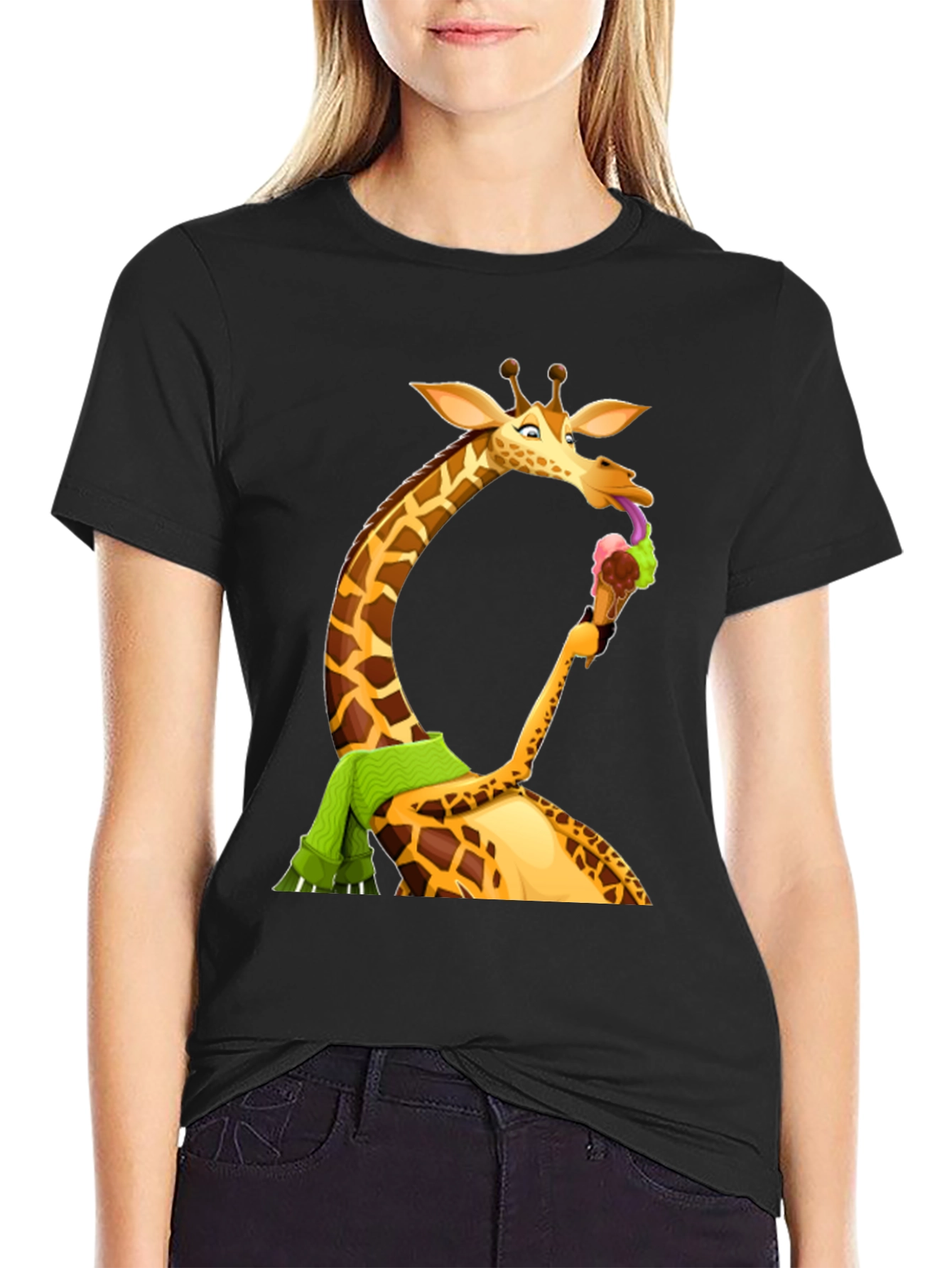 Black Giraffe Ice Cream T-Shirt - Fun Novelty Tee view 2