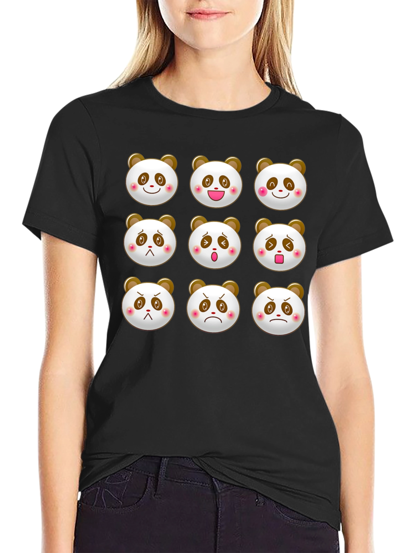 Black Panda Emoji T-Shirt - Black Cotton Blend view 2
