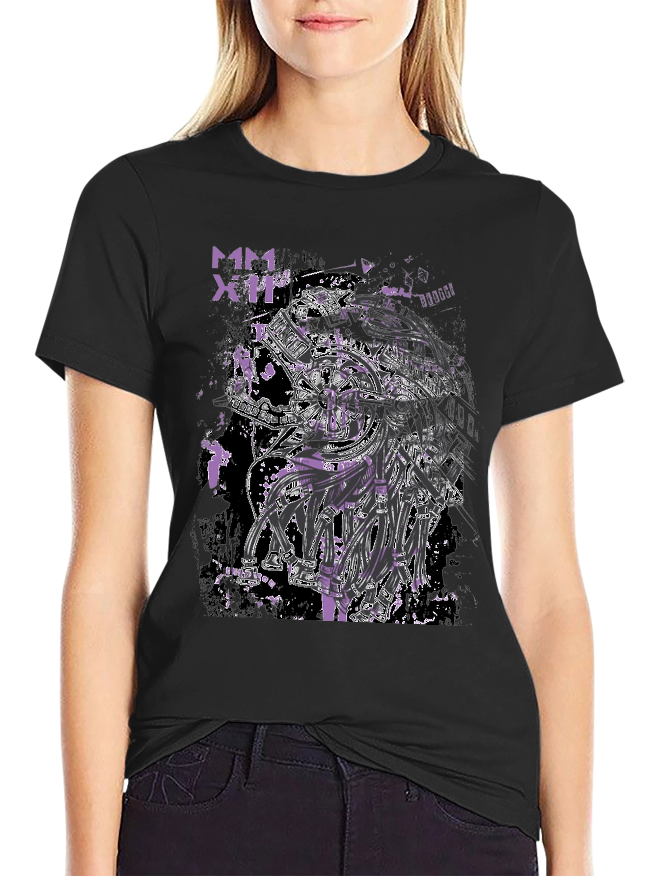 Black Cyberpunk Style Graphic Print Black T-Shirt view 2