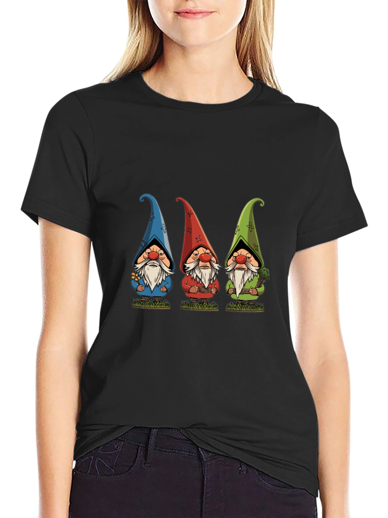 Black Three Gnome Black T-Shirt - Unique Design view 2
