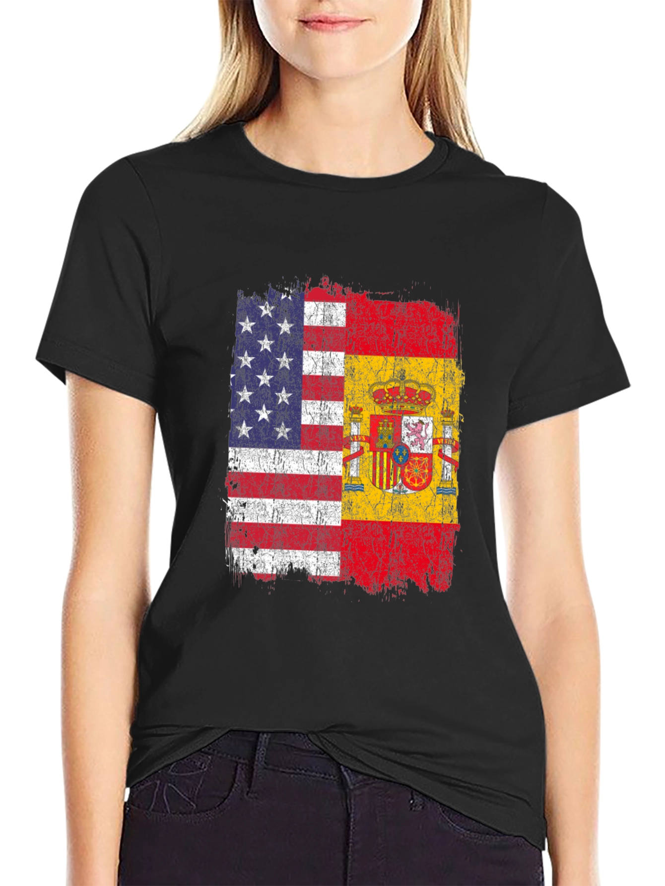 Black USA & Spain Flag T-Shirt - Dual Heritage Tee view 2