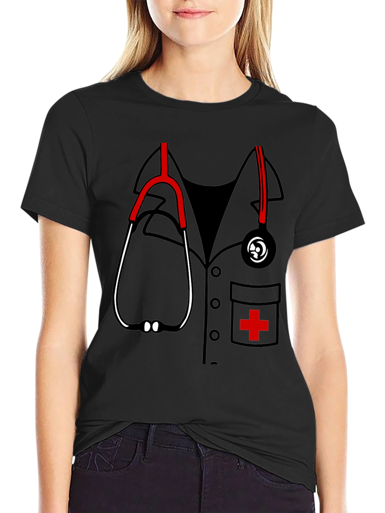 Black Funny Doctor Stethoscope Graphic Tee view 2