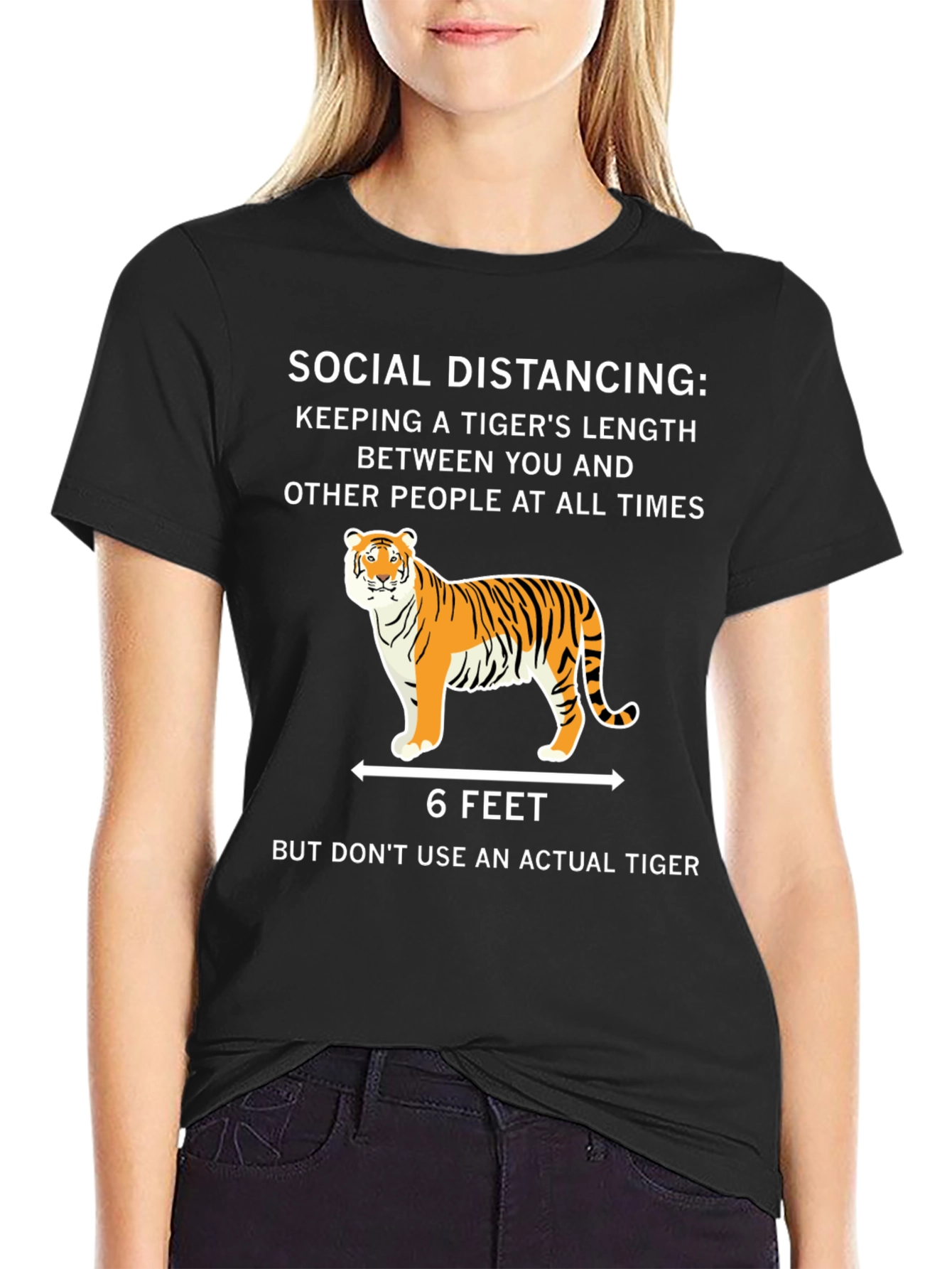 Black Social Distancing Tiger Length T-Shirt view 2