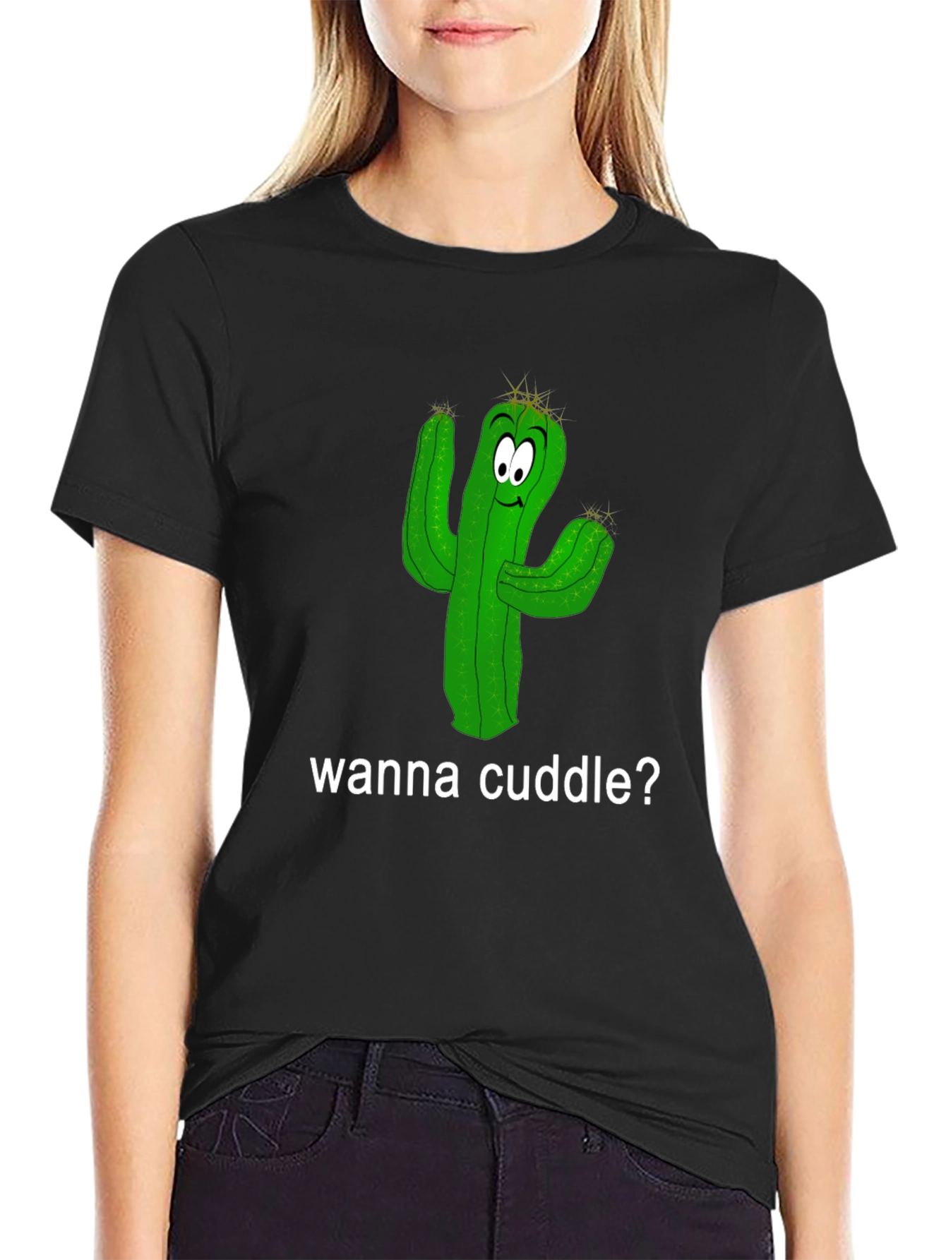 Black Cuddle Cactus T-Shirt - Funny Graphic Tee view 2