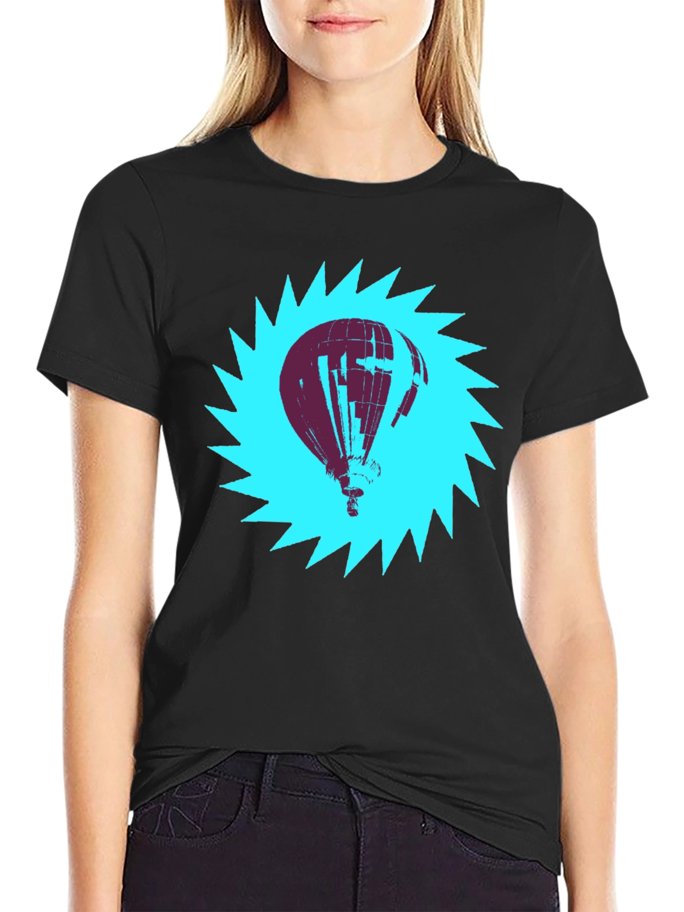 Black Air Balloon Graphic Tee - Men's Black Cotton T-Shirt view 2