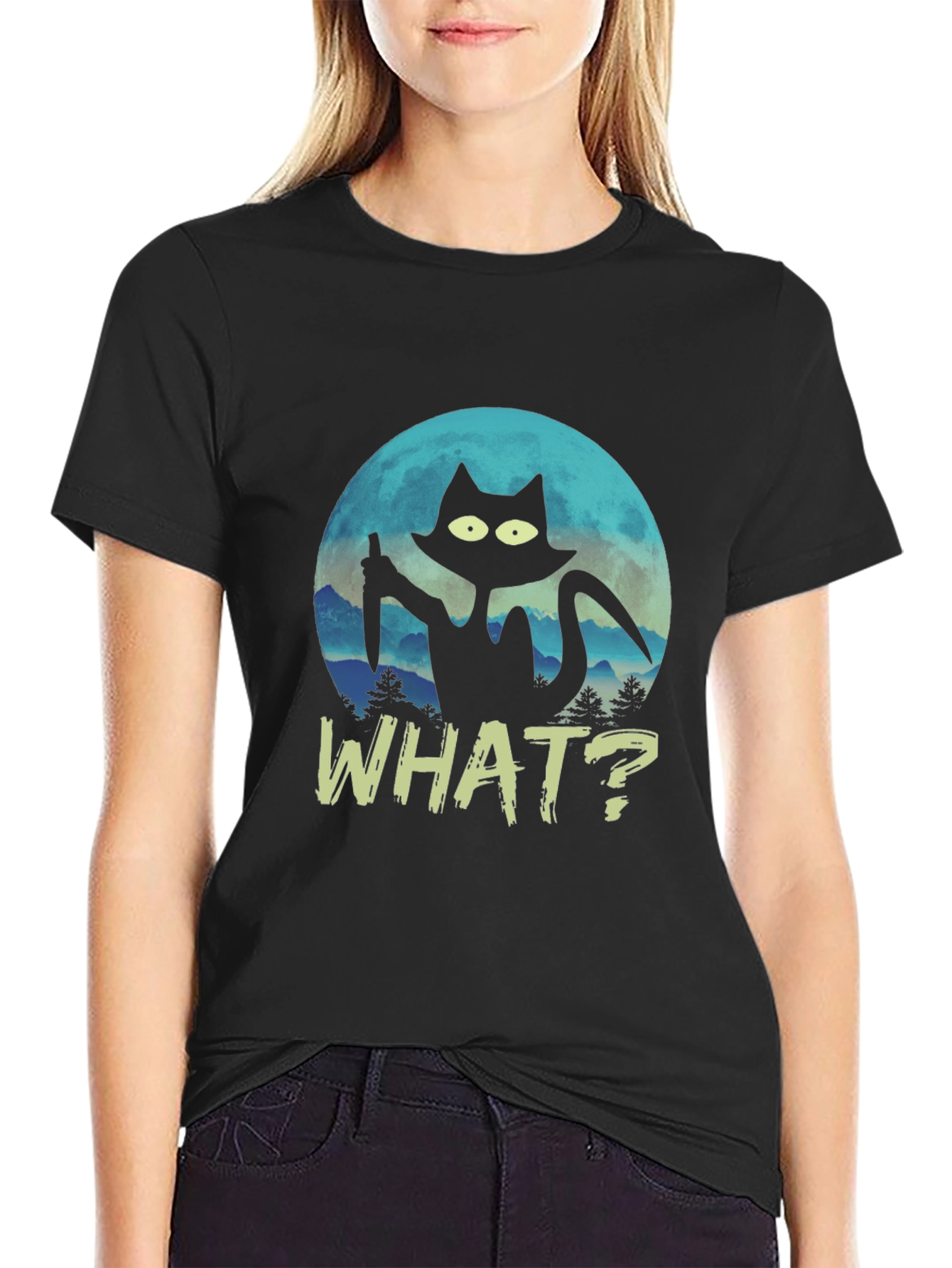 Black Black Cat Knife T-Shirt - What? view 2