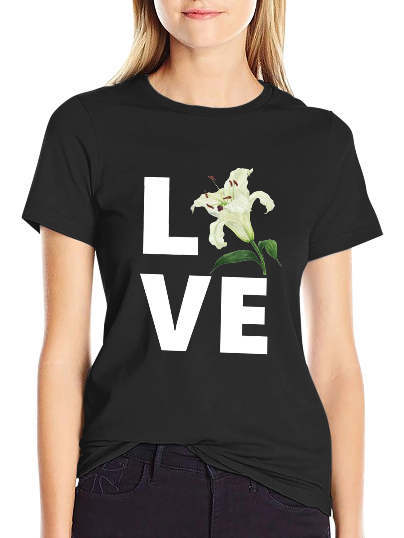 Black Floral LOVE Graphic T-Shirt - Stylish Unisex Tee view 2