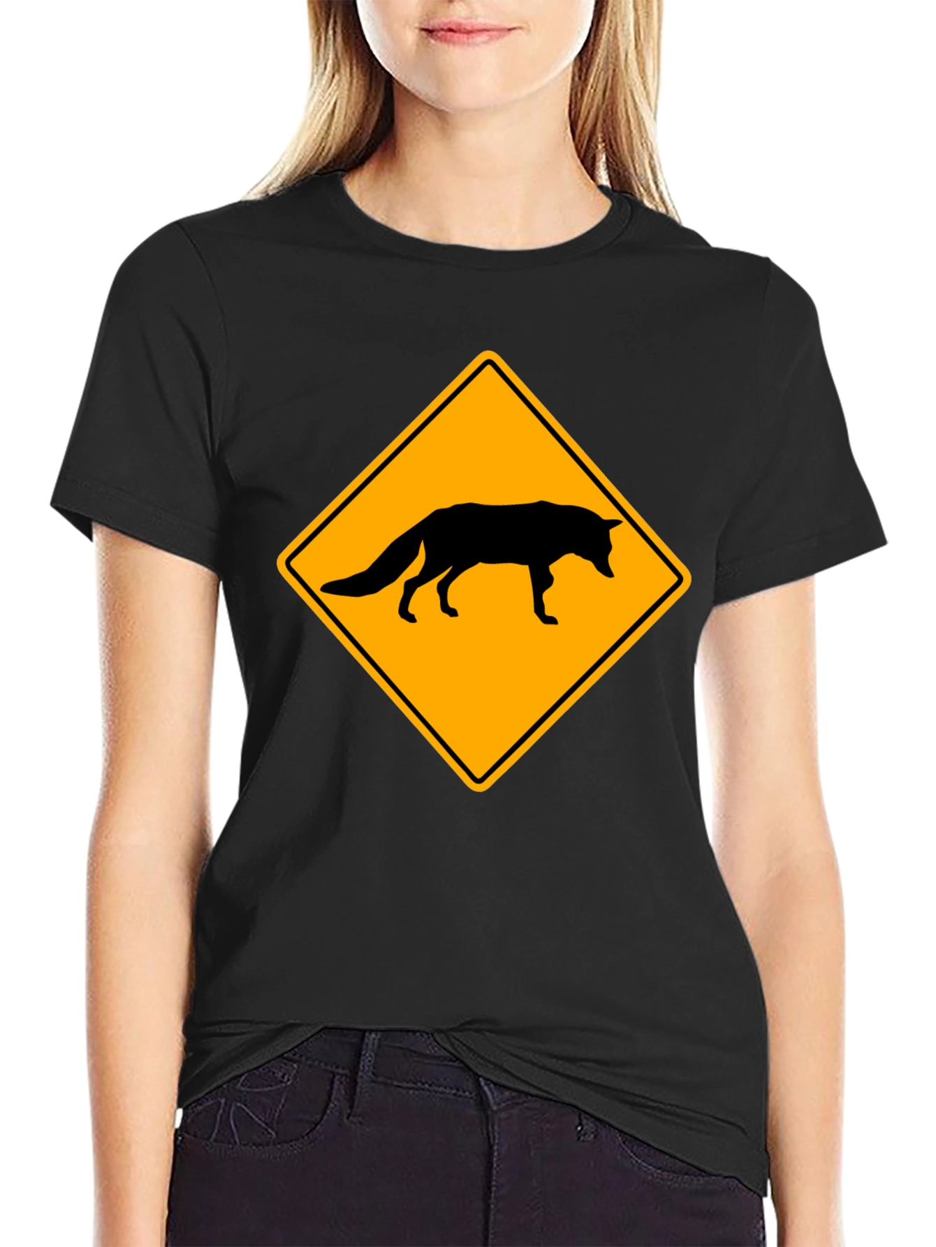 Black Fox Crossing T-Shirt - Black Crew Neck Tee view 2