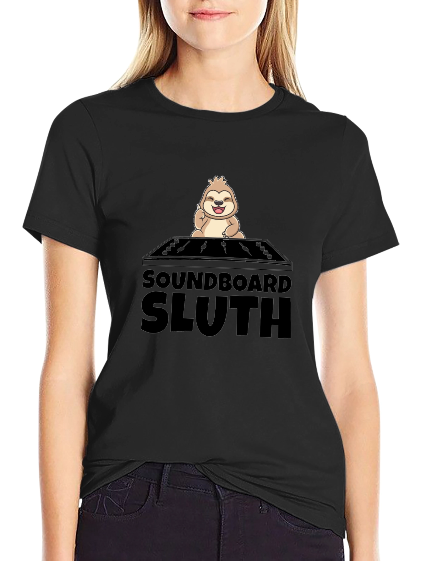 Black Soundboard Sloth Graphic Tee - Black view 2