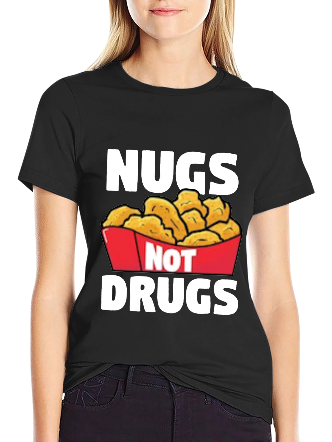 Black Nugs Not Drugs Graphic T-Shirt - Funny Foodie Tee view 2