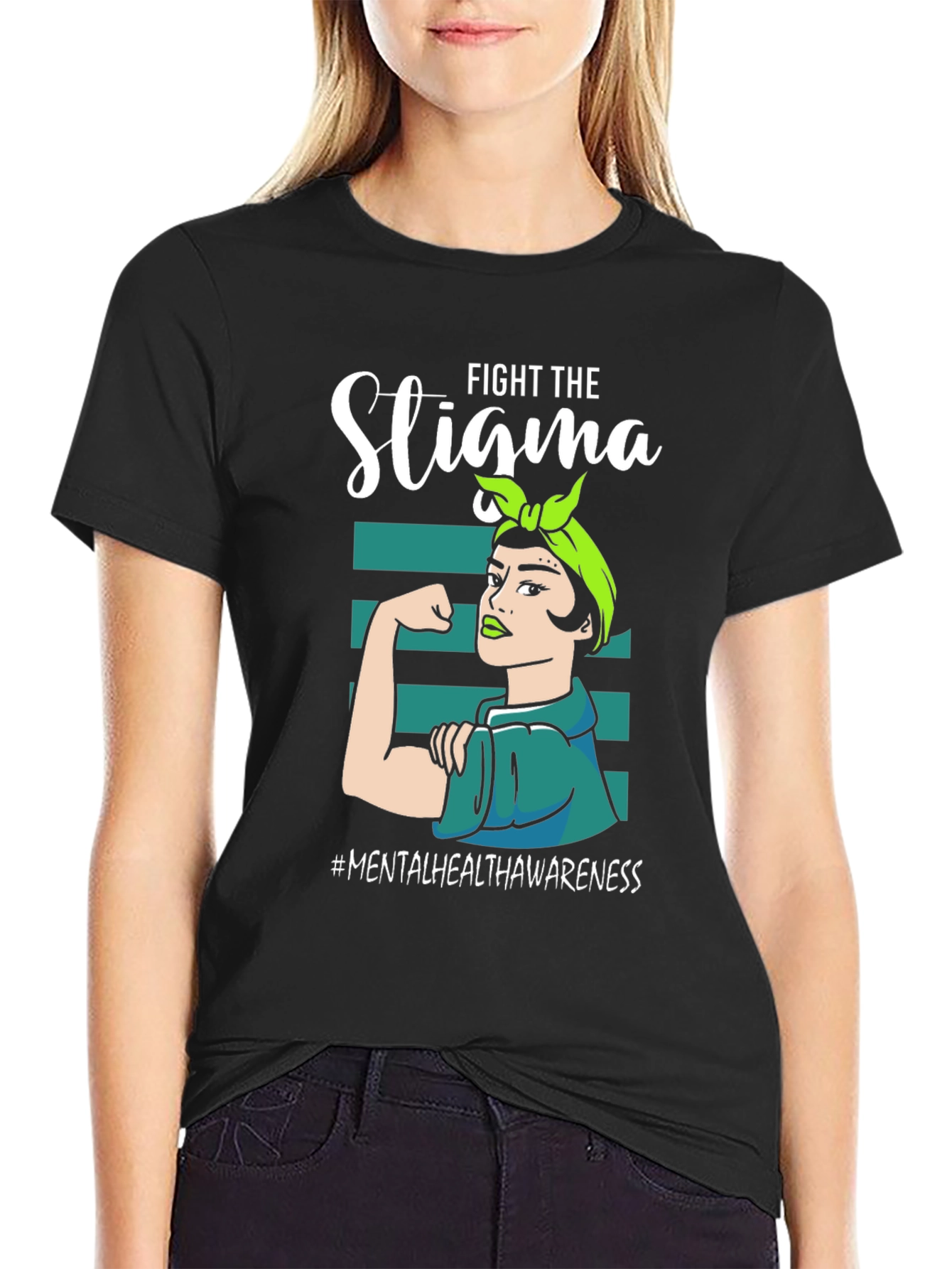 Black Fight the Stigma Mental Health Awareness T-Shirt view 2