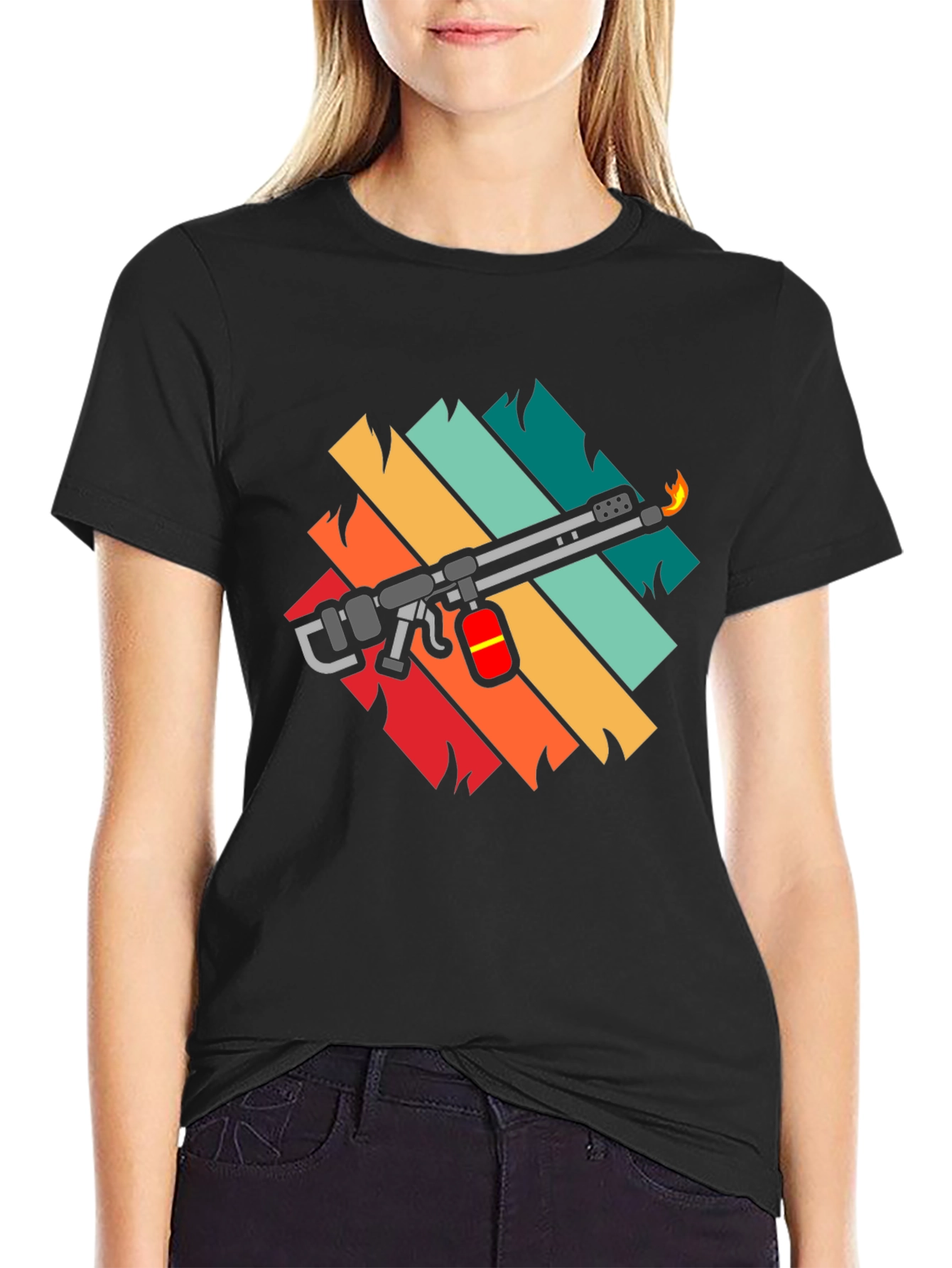 Black Retro Blowtorch Tee - Cool Fire Tool Graphic T-Shirt view 2