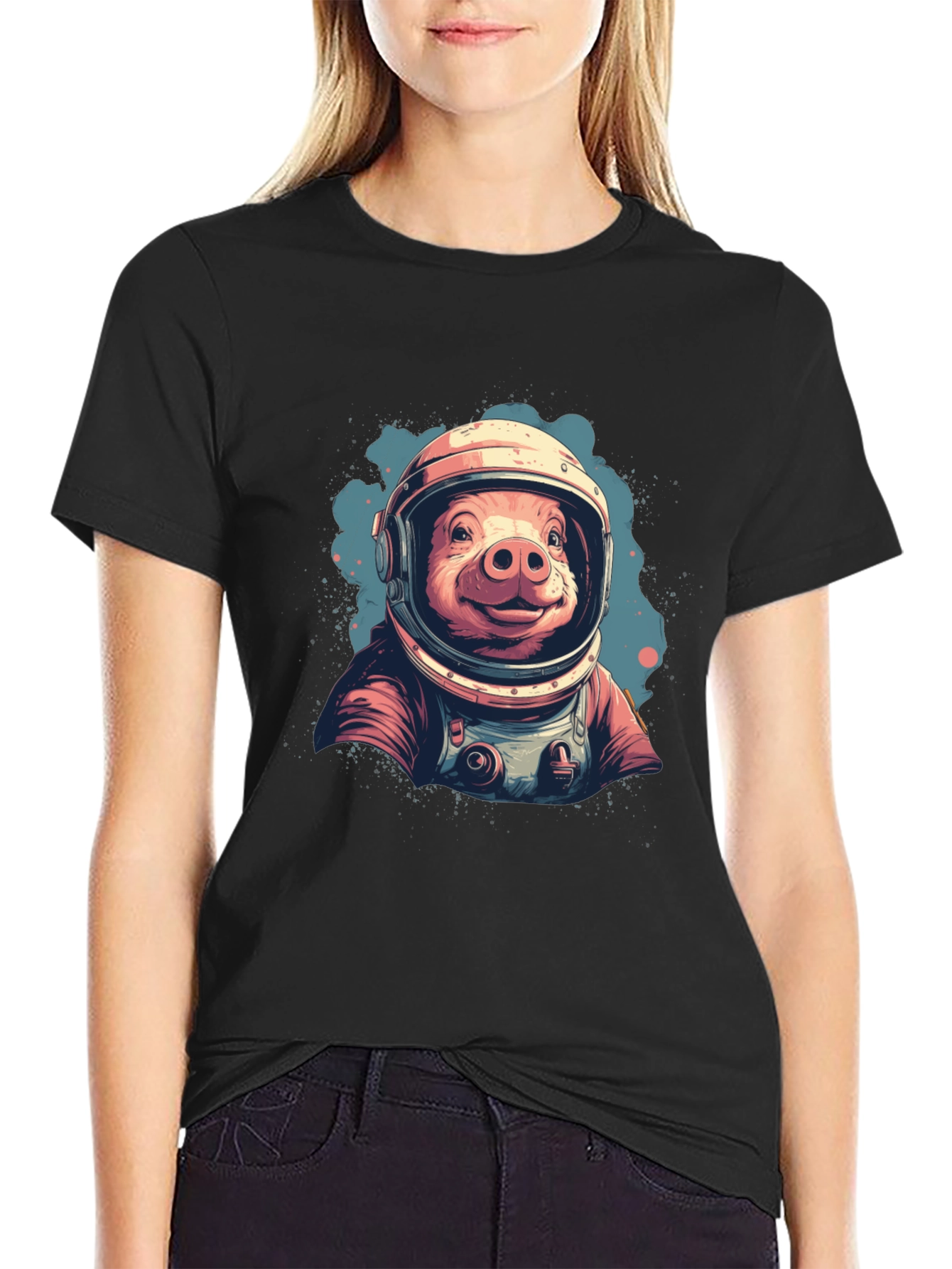 Black Astronaut Pig T-Shirt - Space Hog Tee view 2