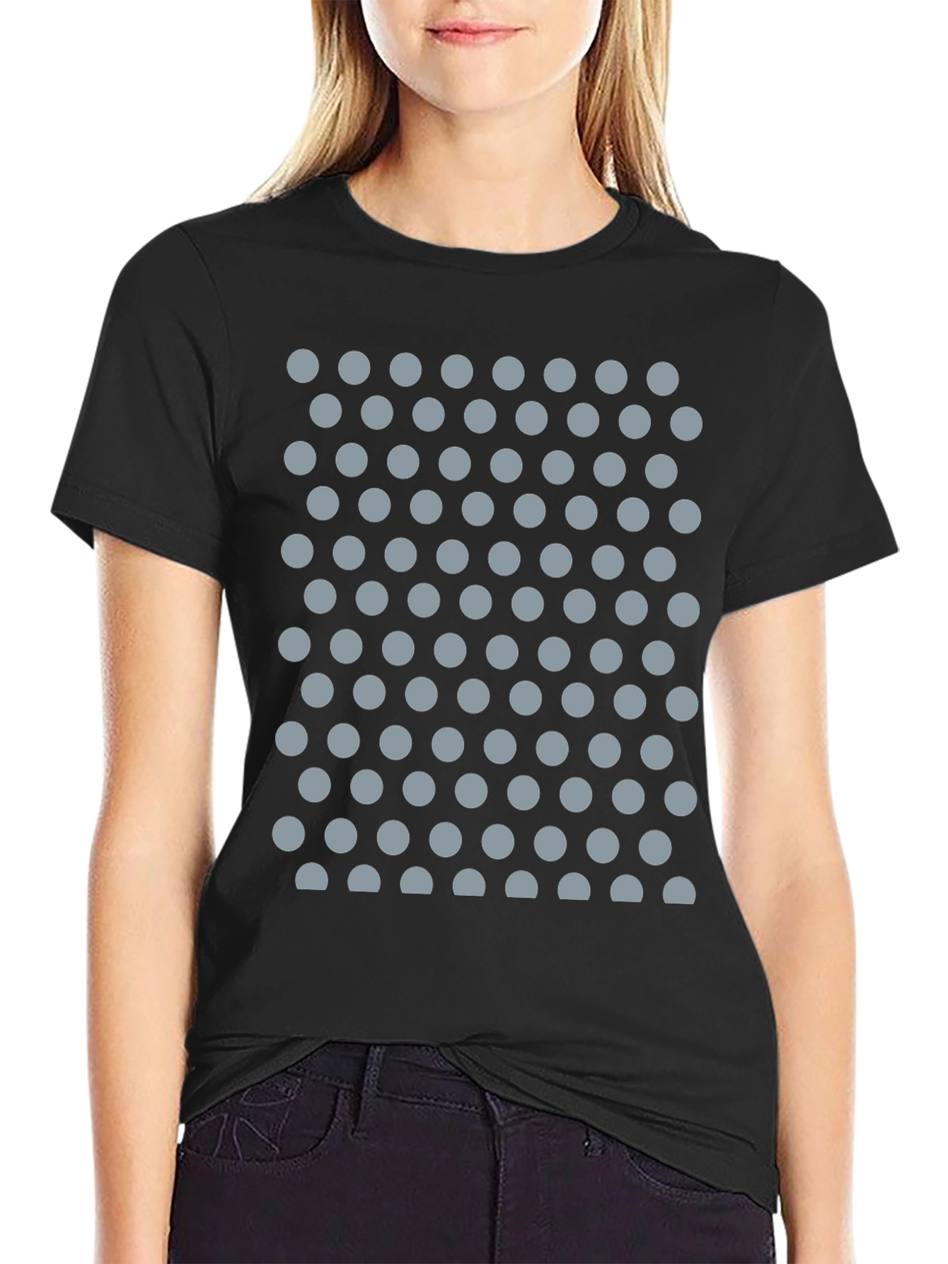 Black Black T-Shirt with Gray Polka Dot Pattern view 2