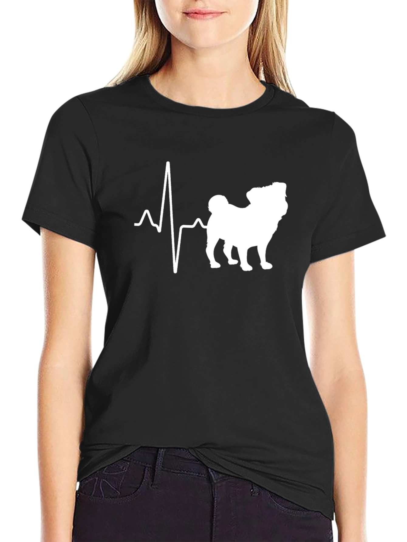 Black Pug Heartbeat T-Shirt - Black view 2