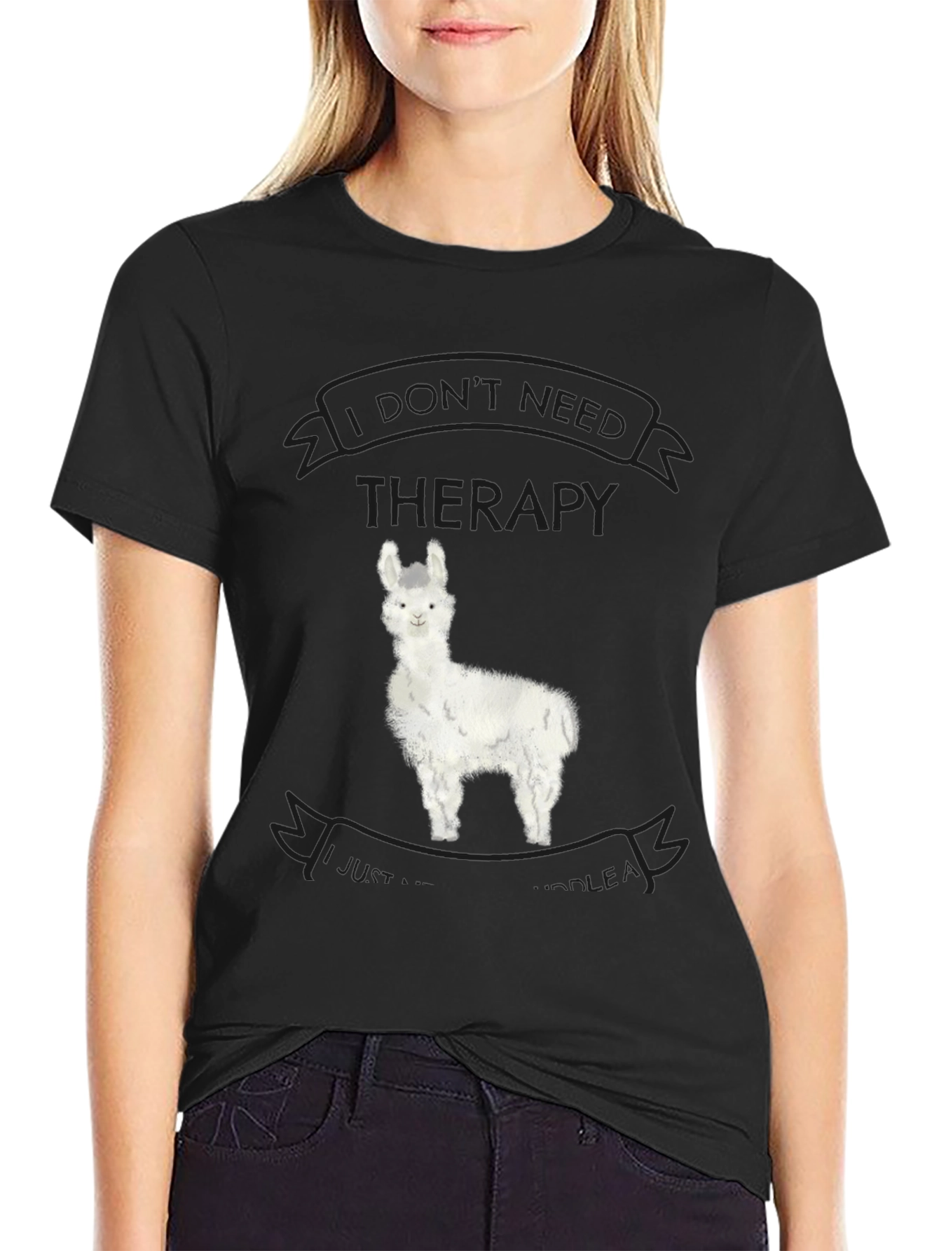 Black Alpaca Therapy T-Shirt - Funny Llama Graphic Tee view 2