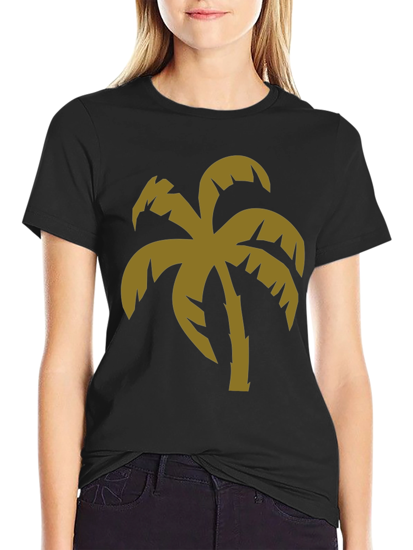 Black Tropical Palm Tree Graphic Black T-Shirt view 2