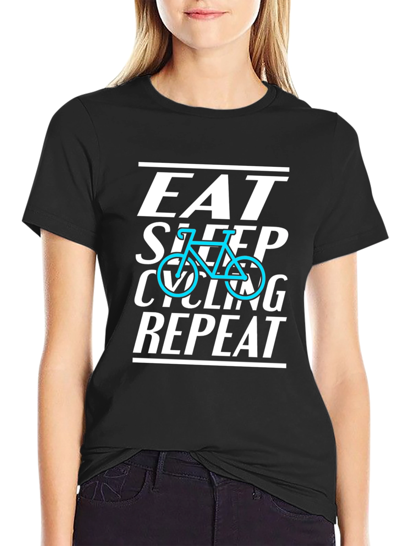 Black Eat Sleep Cycling Repeat Black T-Shirt view 2