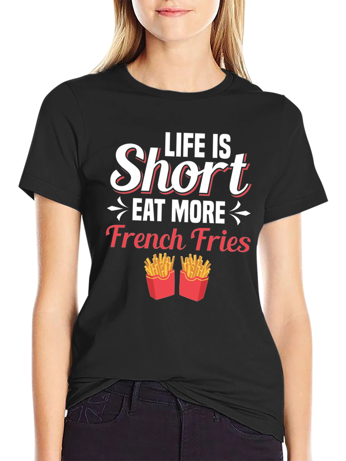 Black Life is Short Eat More French Fries Graphic T-Shirt view 2