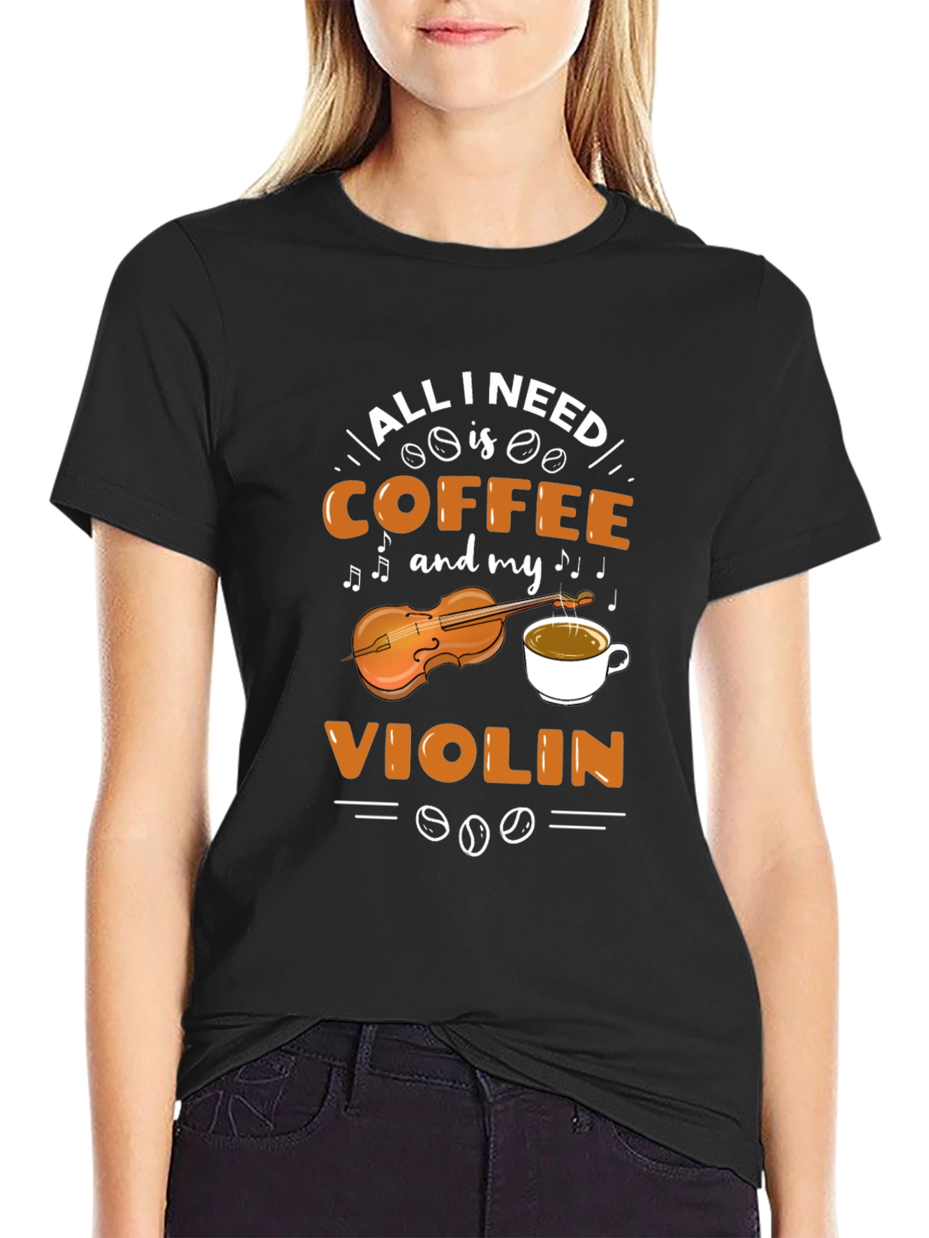 Black Coffee & Violin Graphic Tee - Music Lover Shirt view 2