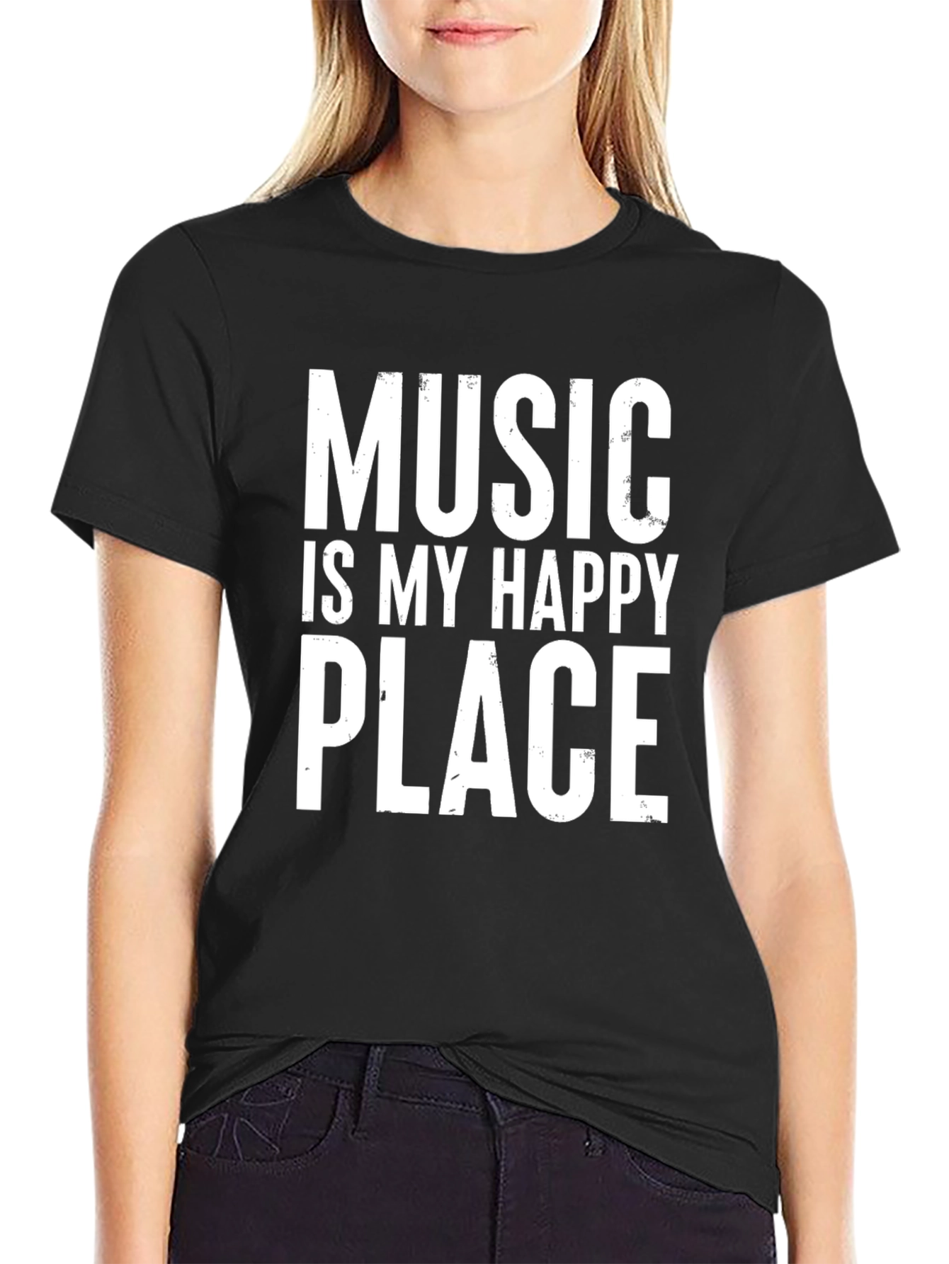 Black Music Is My Happy Place Black Graphic T-Shirt view 2
