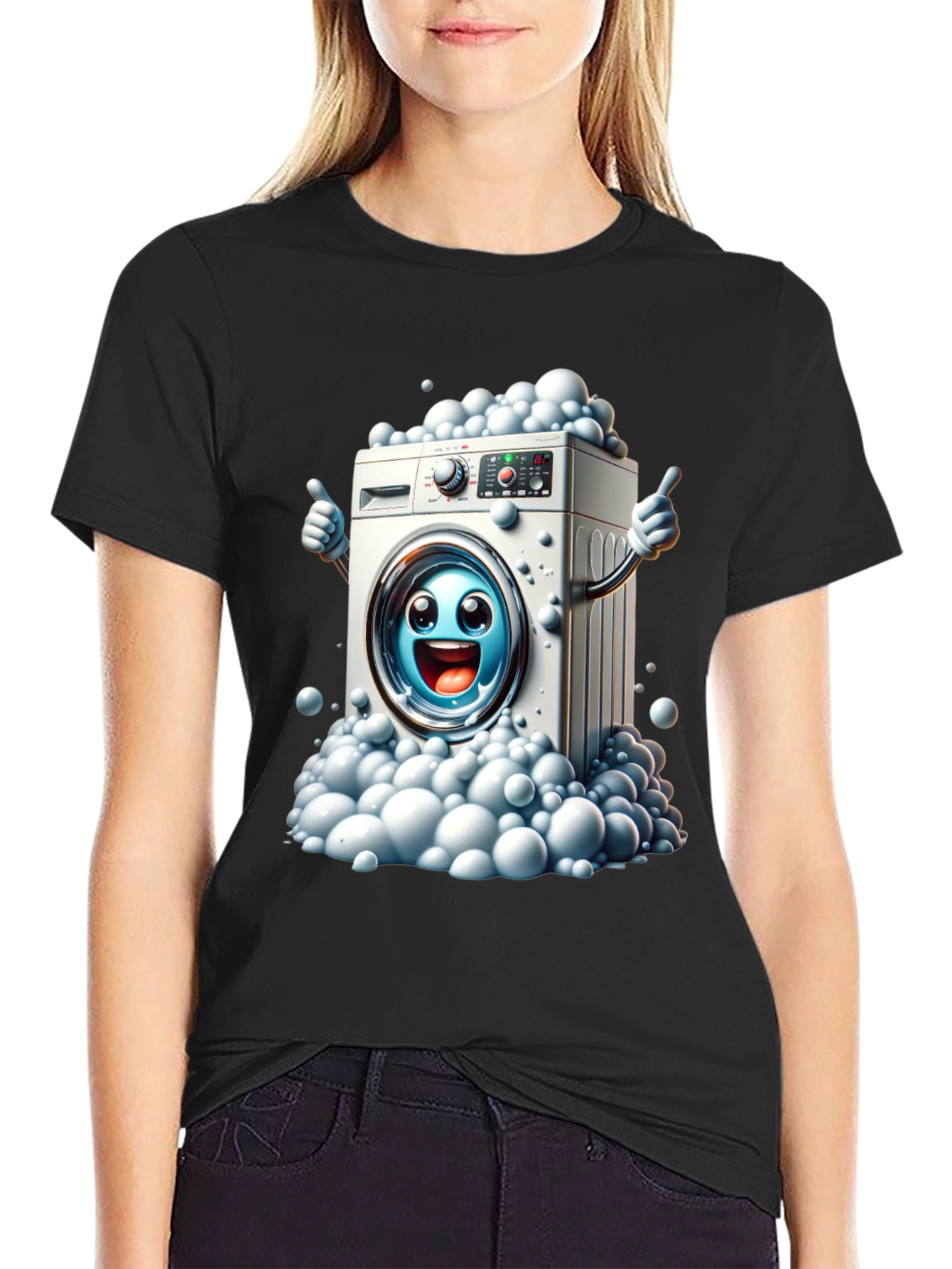Black Funny Washing Machine Graphic Tee view 2