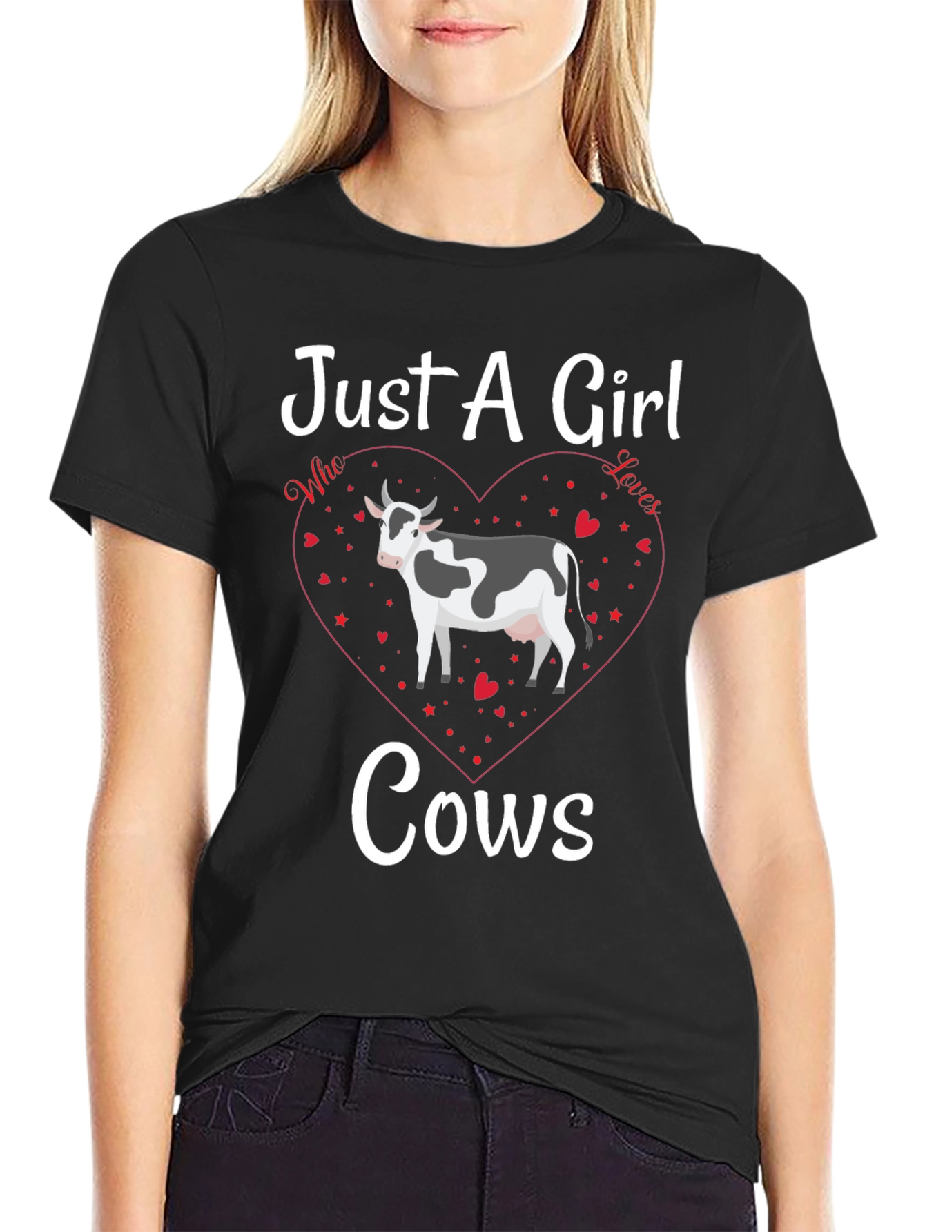 Black Just A Girl Who Loves Cows Graphic Tee view 2