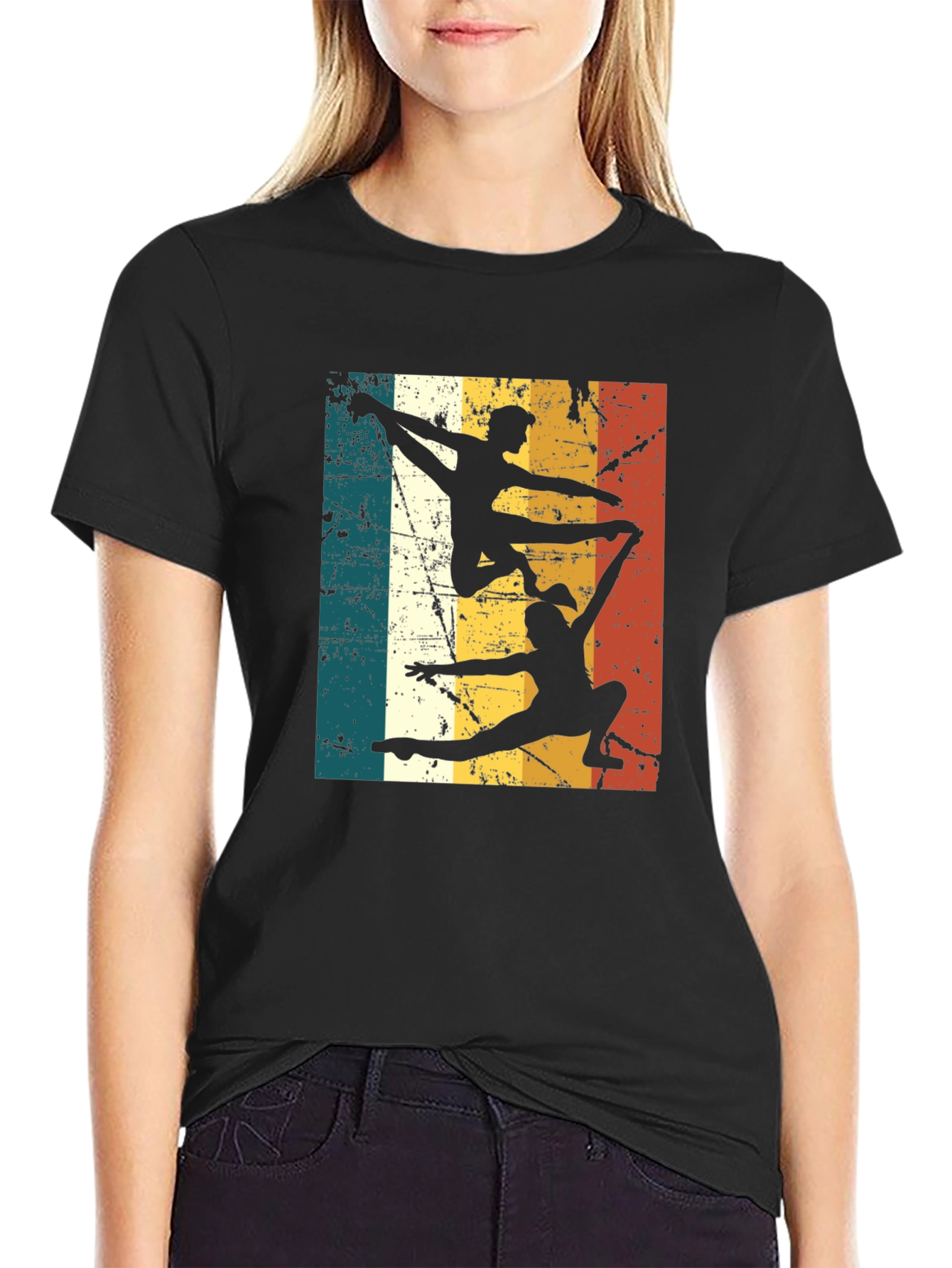 Black Retro Gymnastics Silhouette T-Shirt view 2