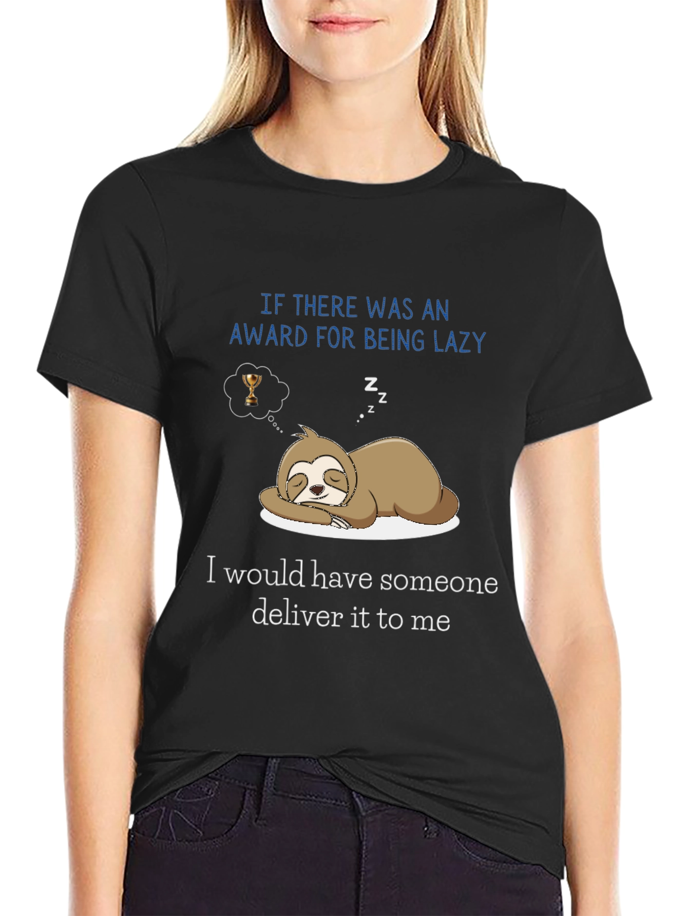 Black Lazy Sloth Award Delivery T-Shirt view 2