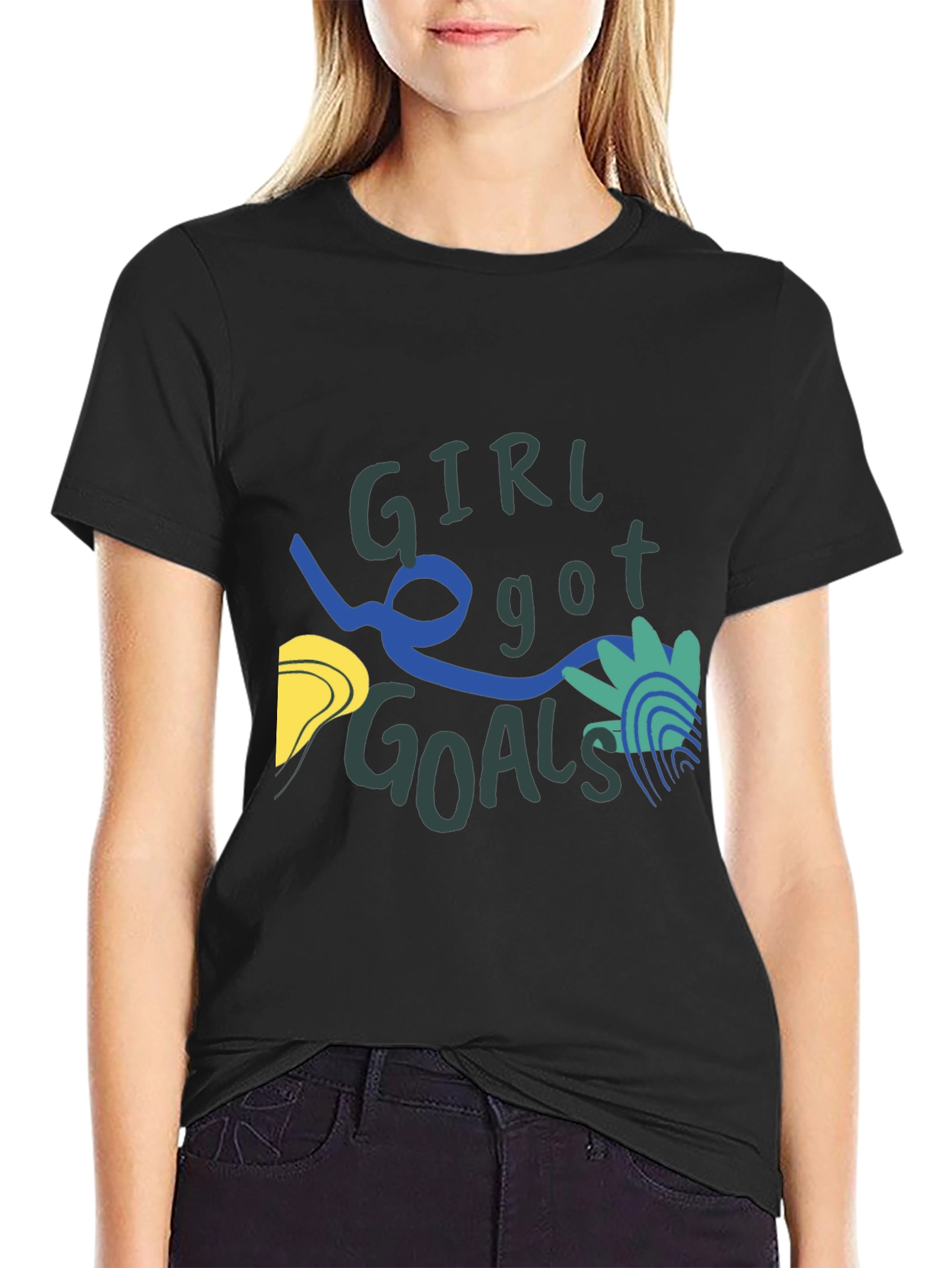 Black Girl Got Goals Graphic Tee - Black Casual T-Shirt view 2