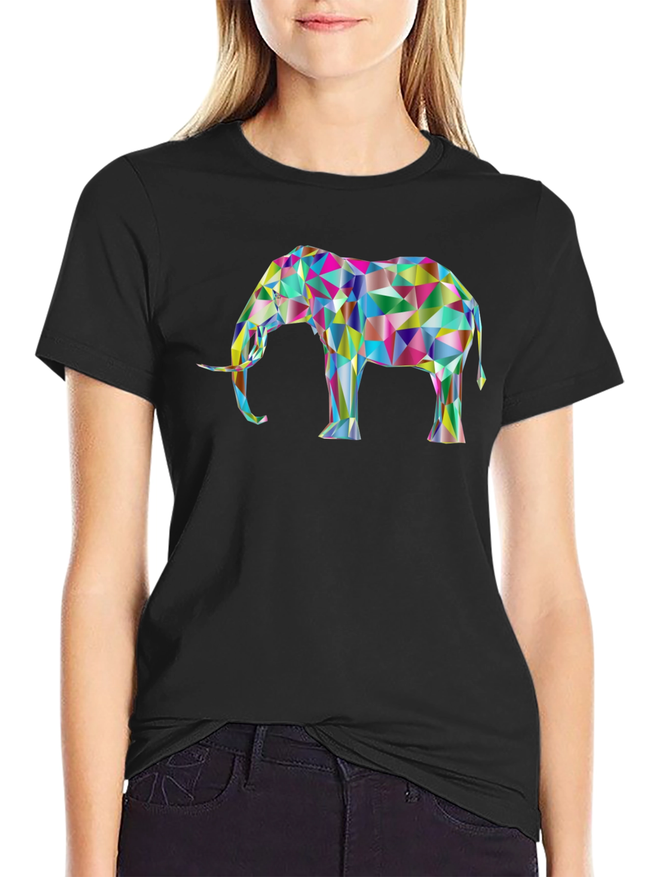 Black Geometric Elephant Graphic Tee - Unique Design! view 2